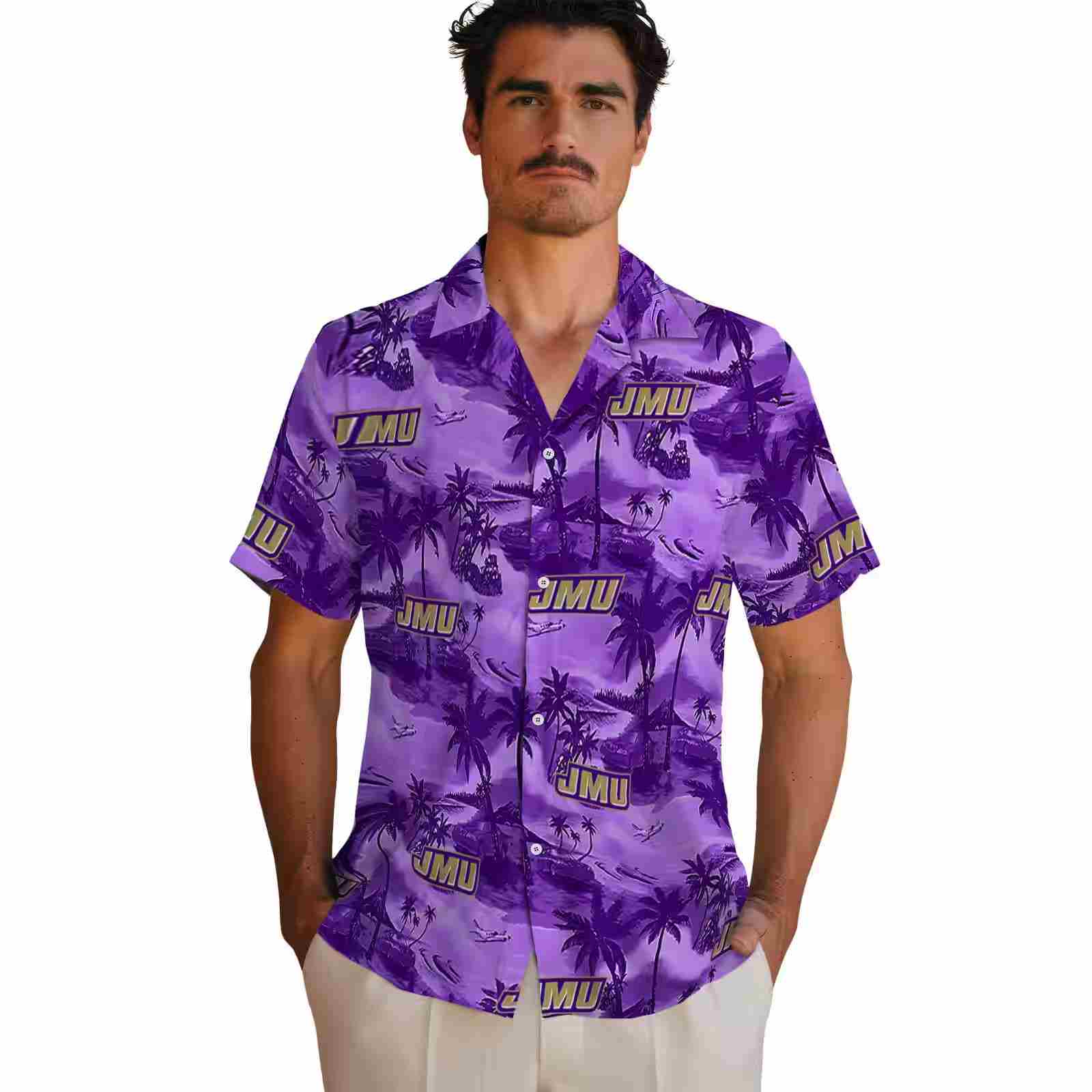 james madison dukes coastal palms purple hawaiian shirt fashion forward