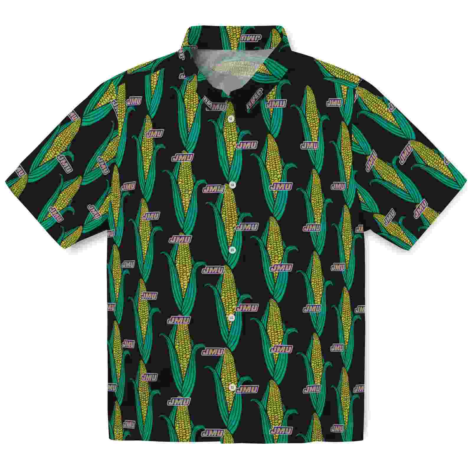 James Madison Dukes Corn Motifs Black Green Hawaiian Shirt