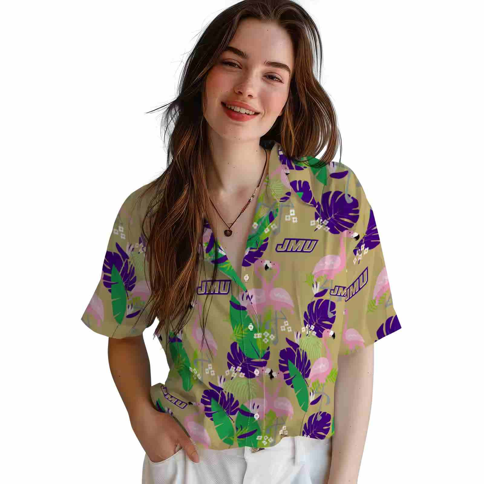 james madison dukes flamingo foliage purple green hawaiian shirt latest model