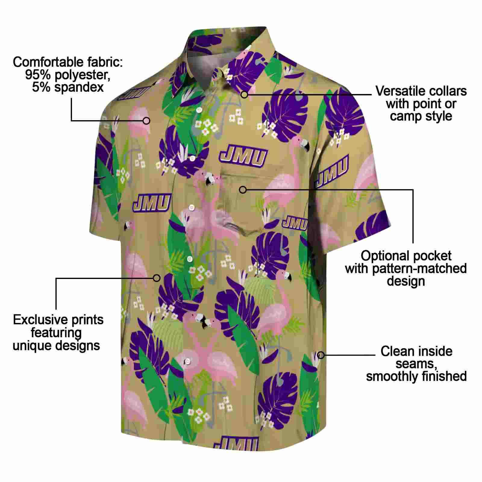 james madison dukes flamingo foliage purple green hawaiian shirt new arrival