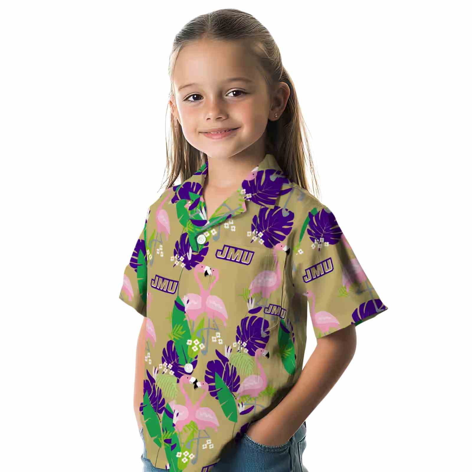 james madison dukes flamingo foliage purple green hawaiian shirt premium grade