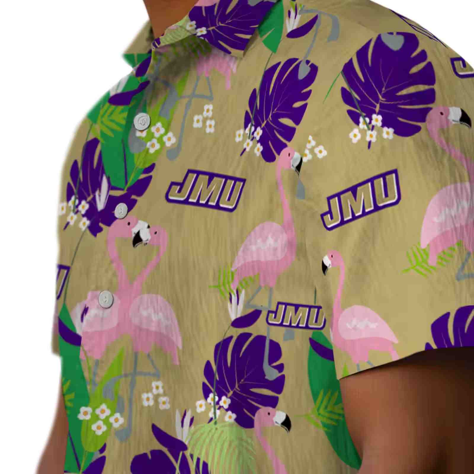 james madison dukes flamingo foliage purple green hawaiian shirt trendy