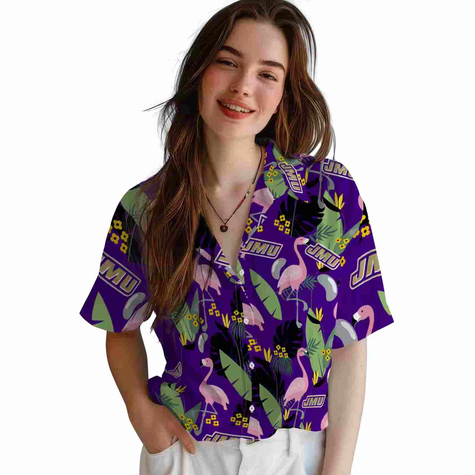 james madison dukes flamingo leaves purple hawaiian shirt latest model