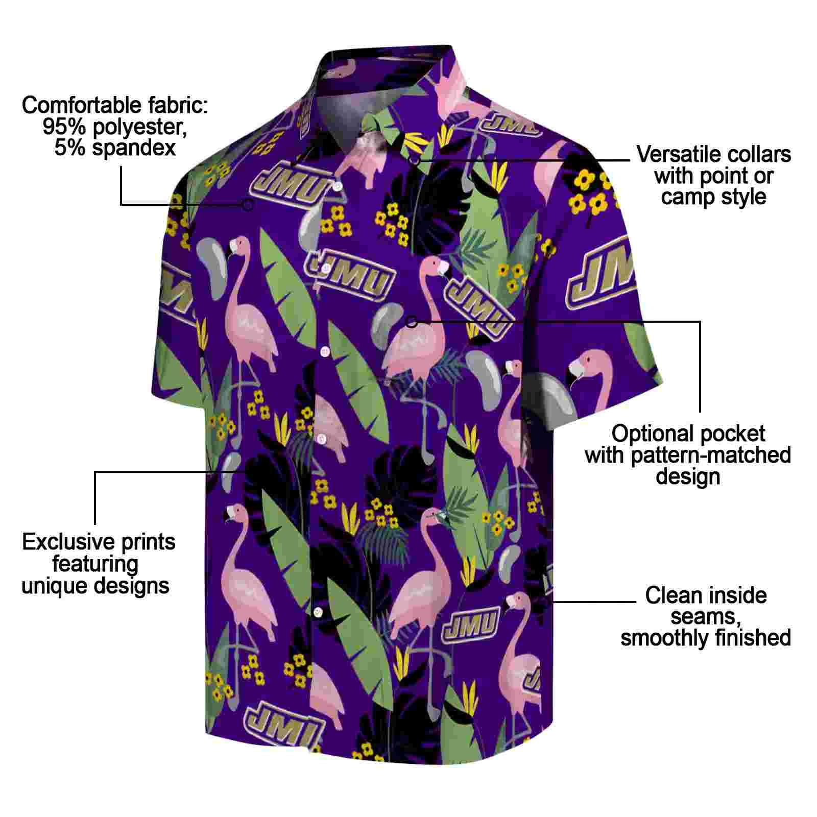 james madison dukes flamingo leaves purple hawaiian shirt new arrival