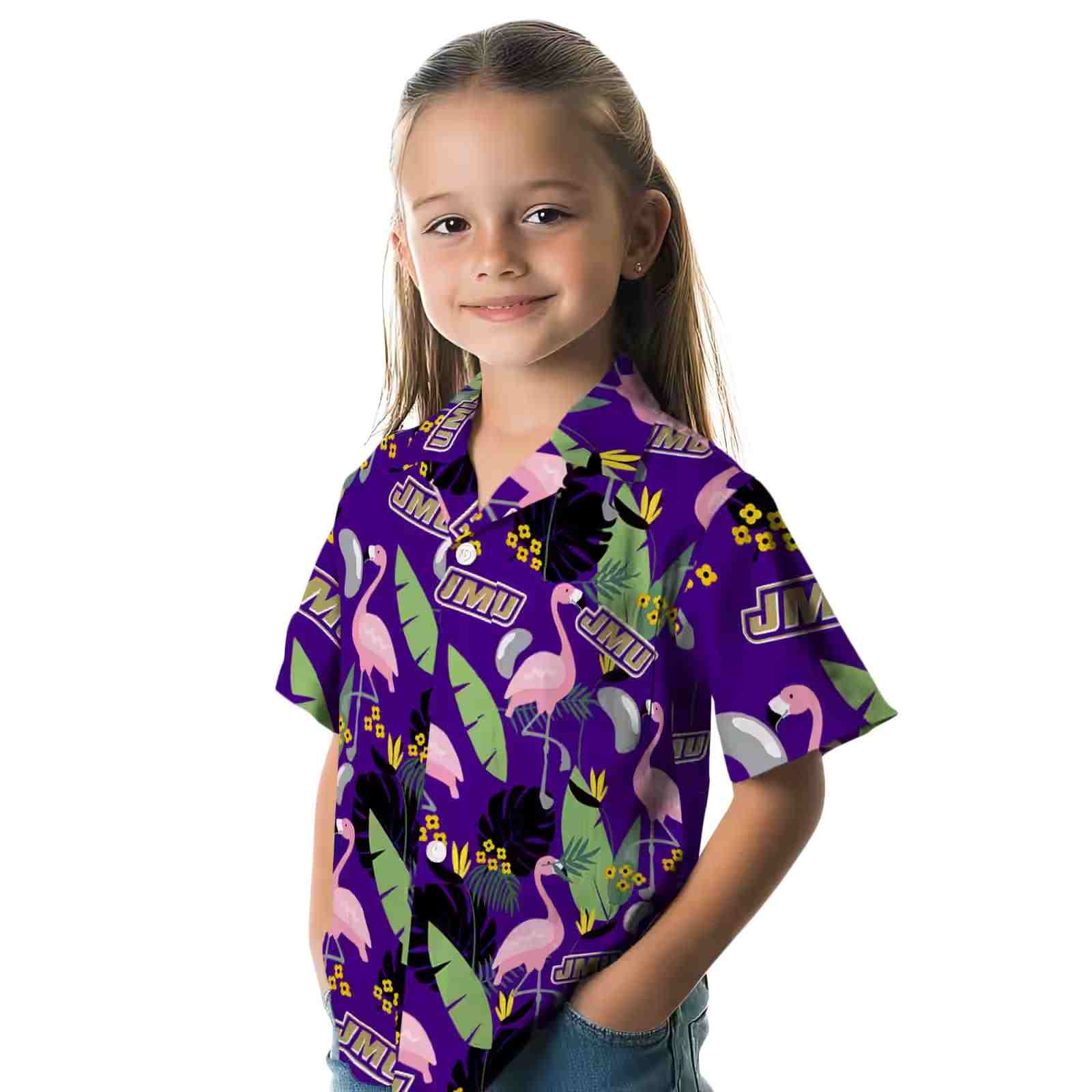 james madison dukes flamingo leaves purple hawaiian shirt premium grade