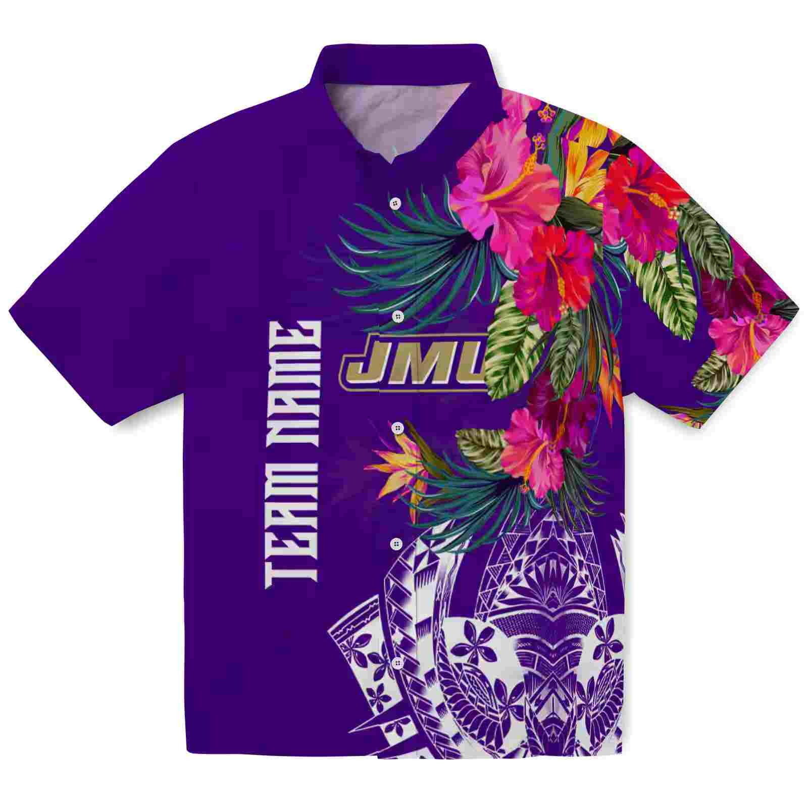 James Madison Dukes Floral Polynesian Purple Hawaiian Shirt