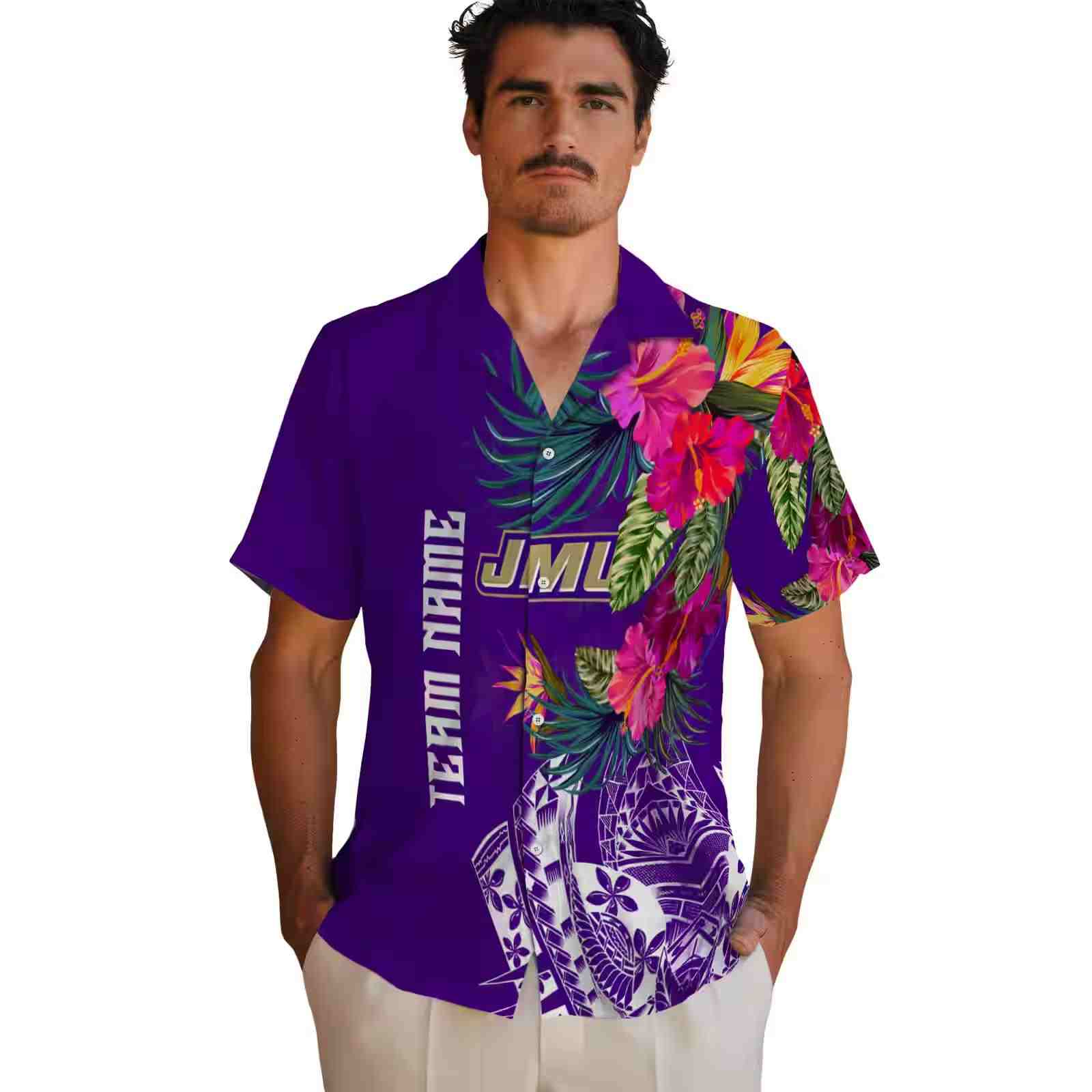 james madison dukes floral polynesian purple hawaiian shirt fashion forward