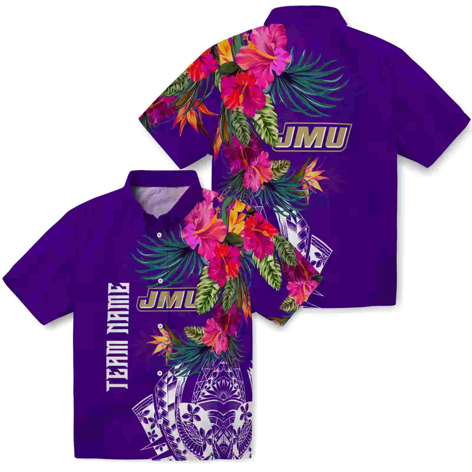 james madison dukes floral polynesian purple hawaiian shirt high quality