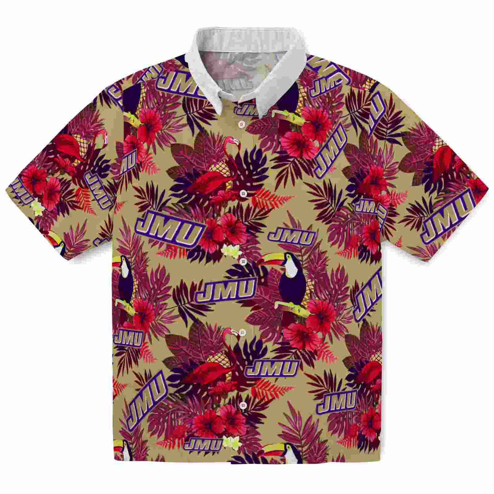 James Madison Dukes Floral Toucan Purple Red Hawaiian Shirt