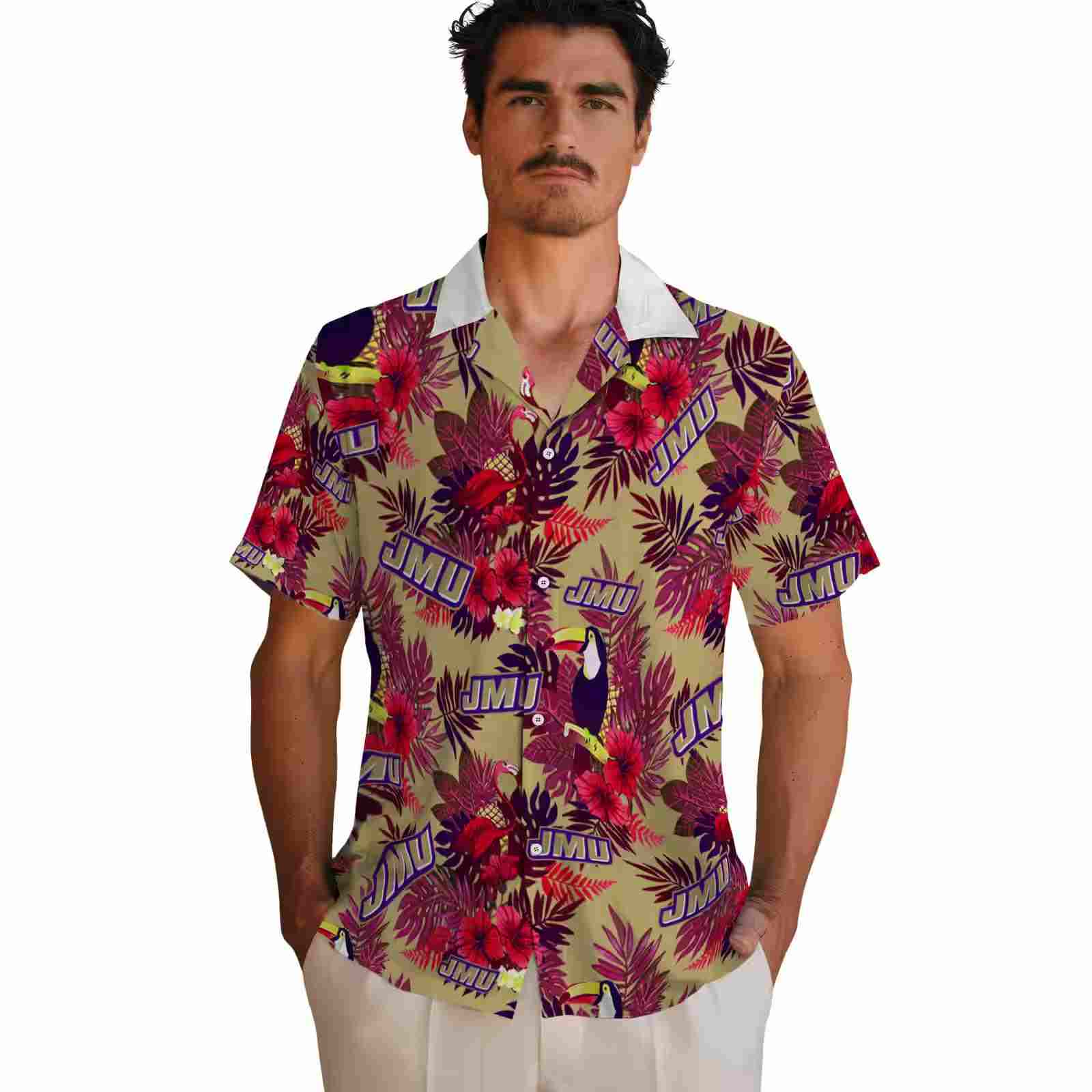 james madison dukes floral toucan purple red hawaiian shirt fashion forward