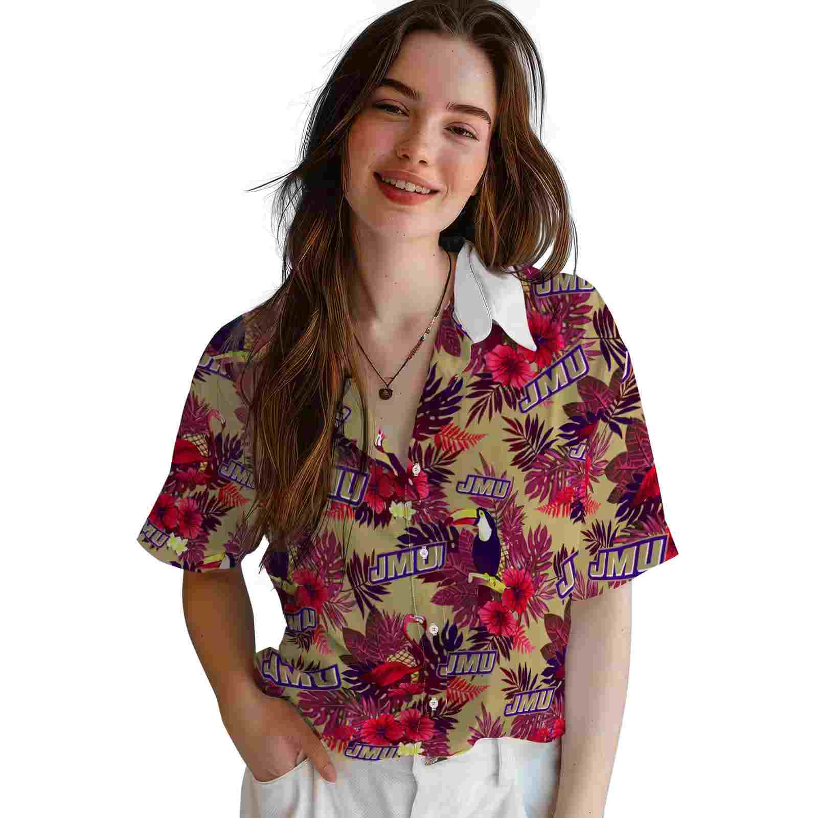 james madison dukes floral toucan purple red hawaiian shirt latest model