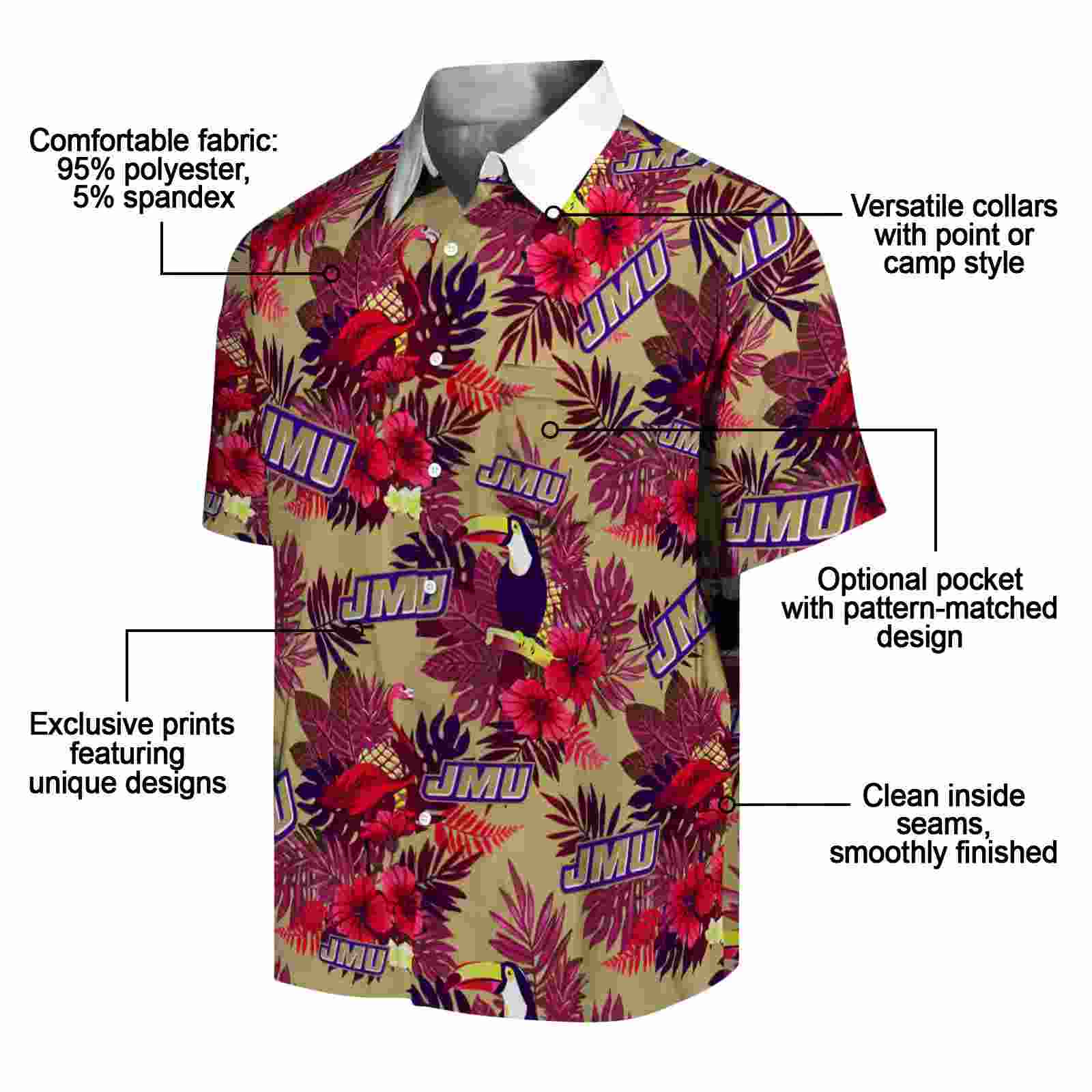 james madison dukes floral toucan purple red hawaiian shirt new arrival