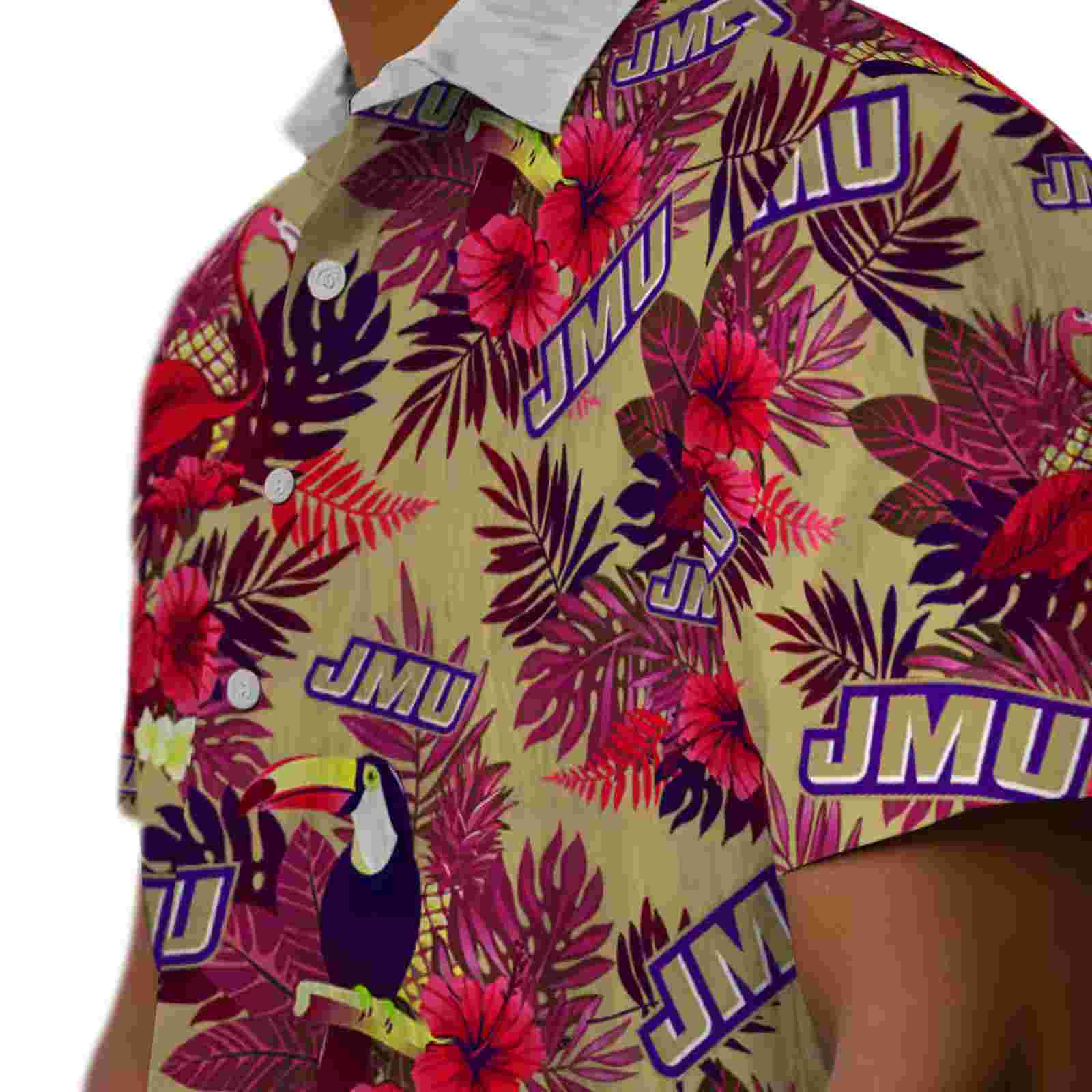 james madison dukes floral toucan purple red hawaiian shirt trendy