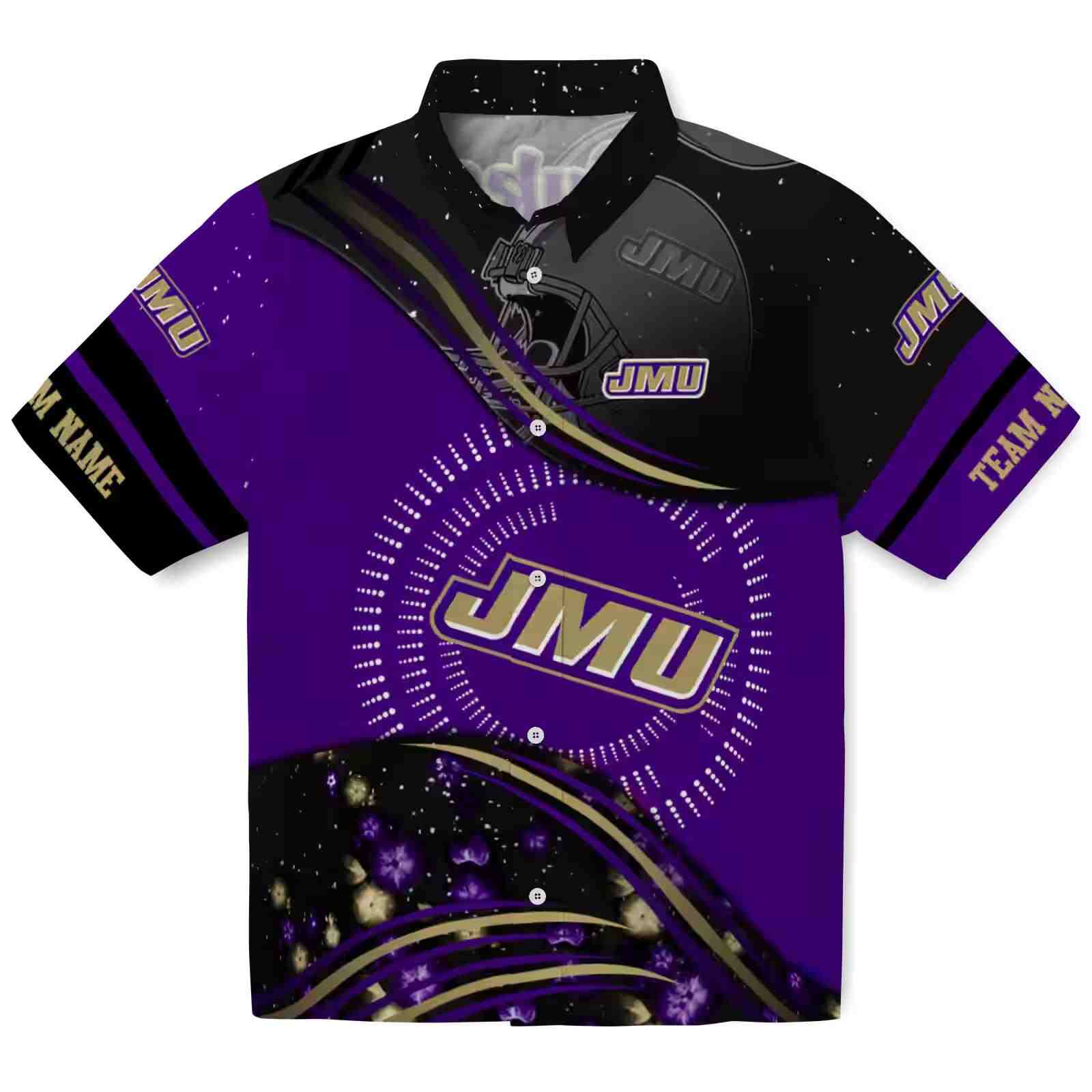 James Madison Dukes Football Wave Purple Black Hawaiian Shirt