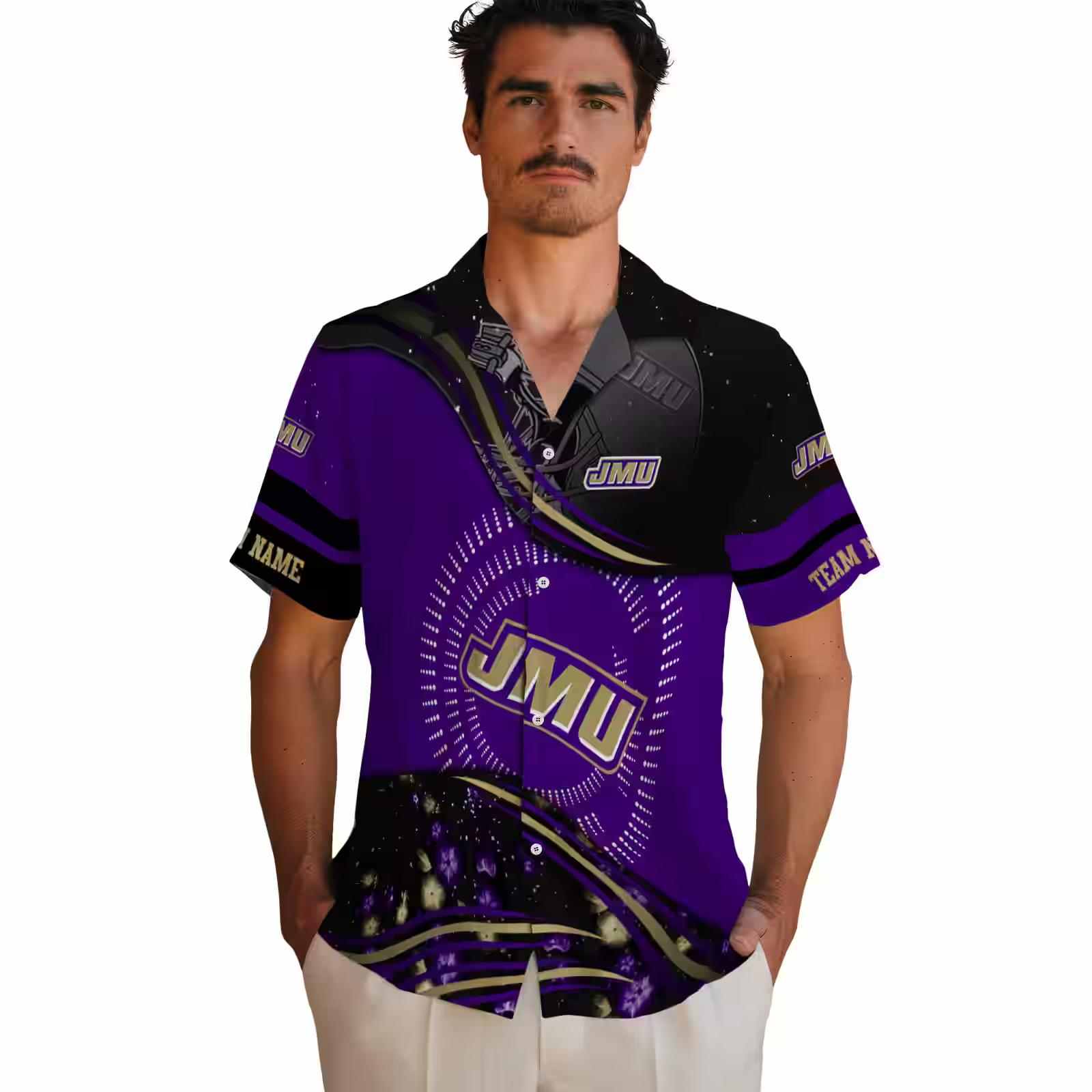 james madison dukes football wave purple black hawaiian shirt fashion forward