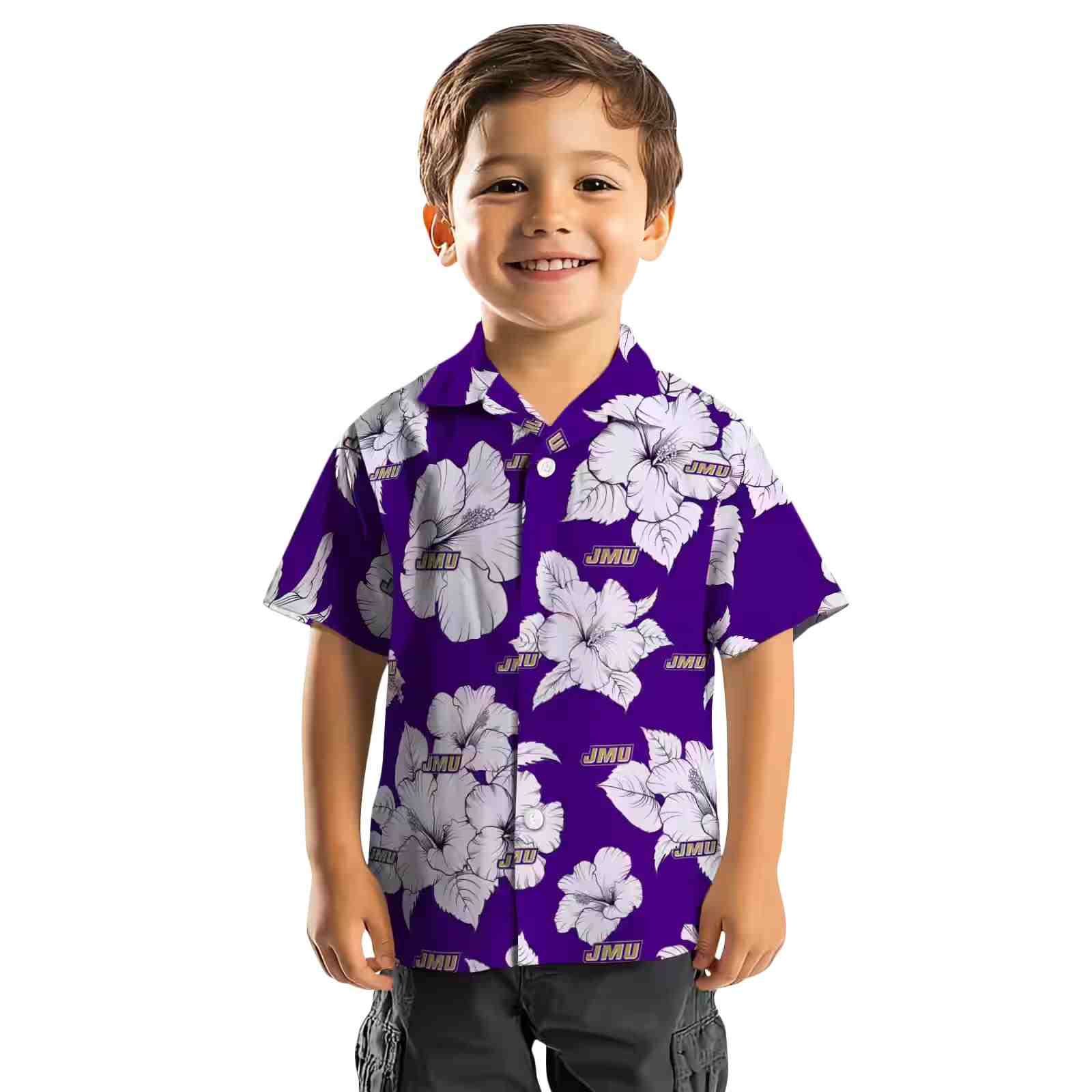 james madison dukes hibiscus blooms purple white hawaiian shirt top rated