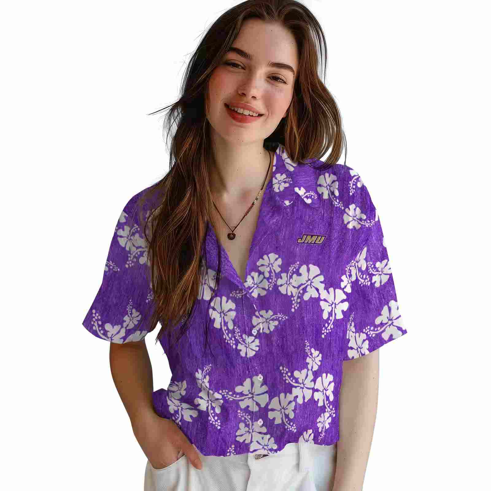 james madison dukes hibiscus clusters purple hawaiian shirt latest model