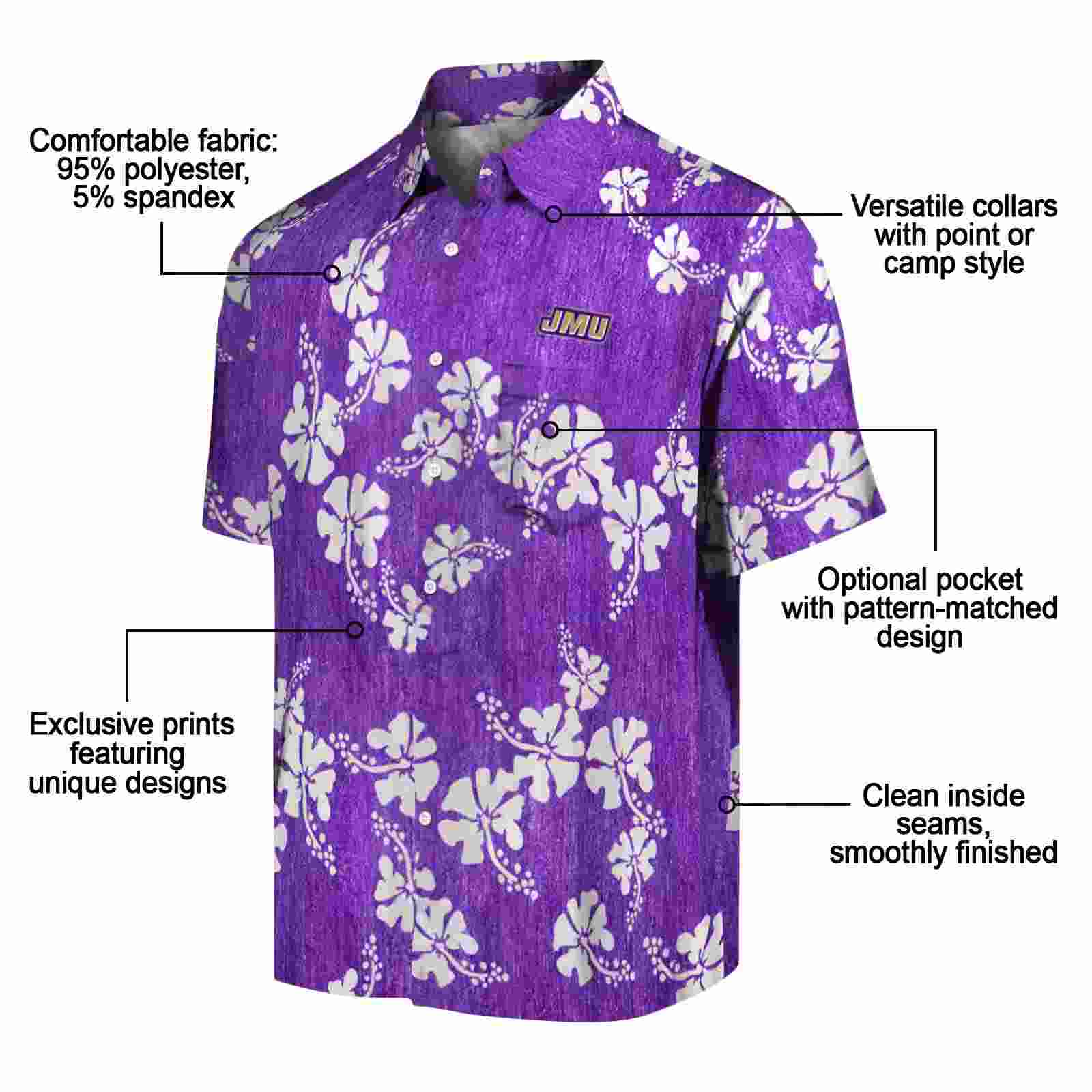 james madison dukes hibiscus clusters purple hawaiian shirt new arrival