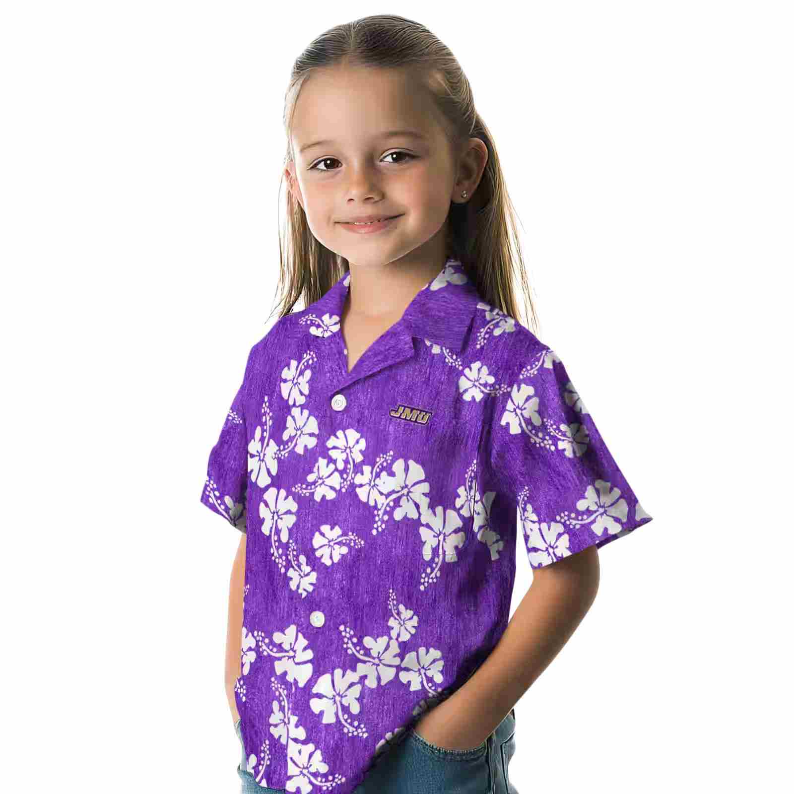 james madison dukes hibiscus clusters purple hawaiian shirt premium grade