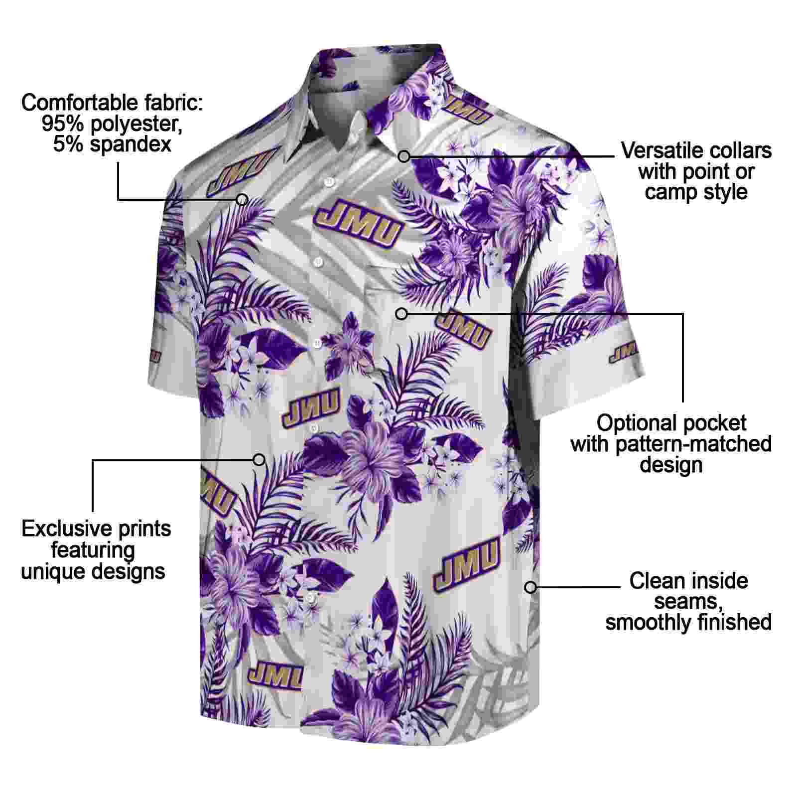 james madison dukes hibiscus palm leaves purple white hawaiian shirt new arrival