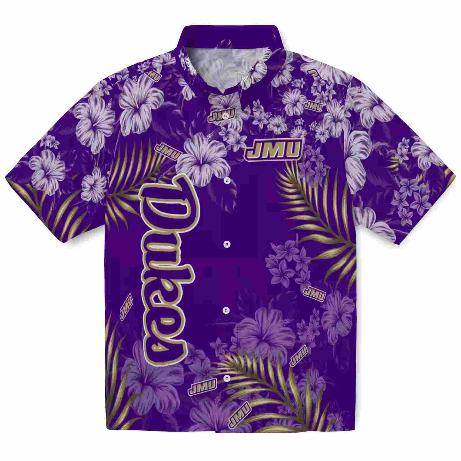 James Madison Dukes Hibiscus Print Purple Hawaiian Shirt