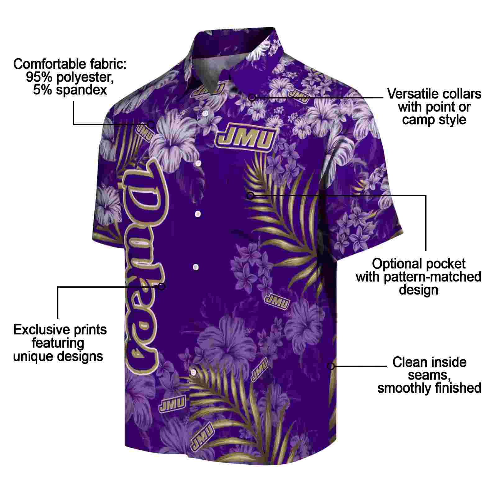 james madison dukes hibiscus print purple hawaiian shirt new arrival