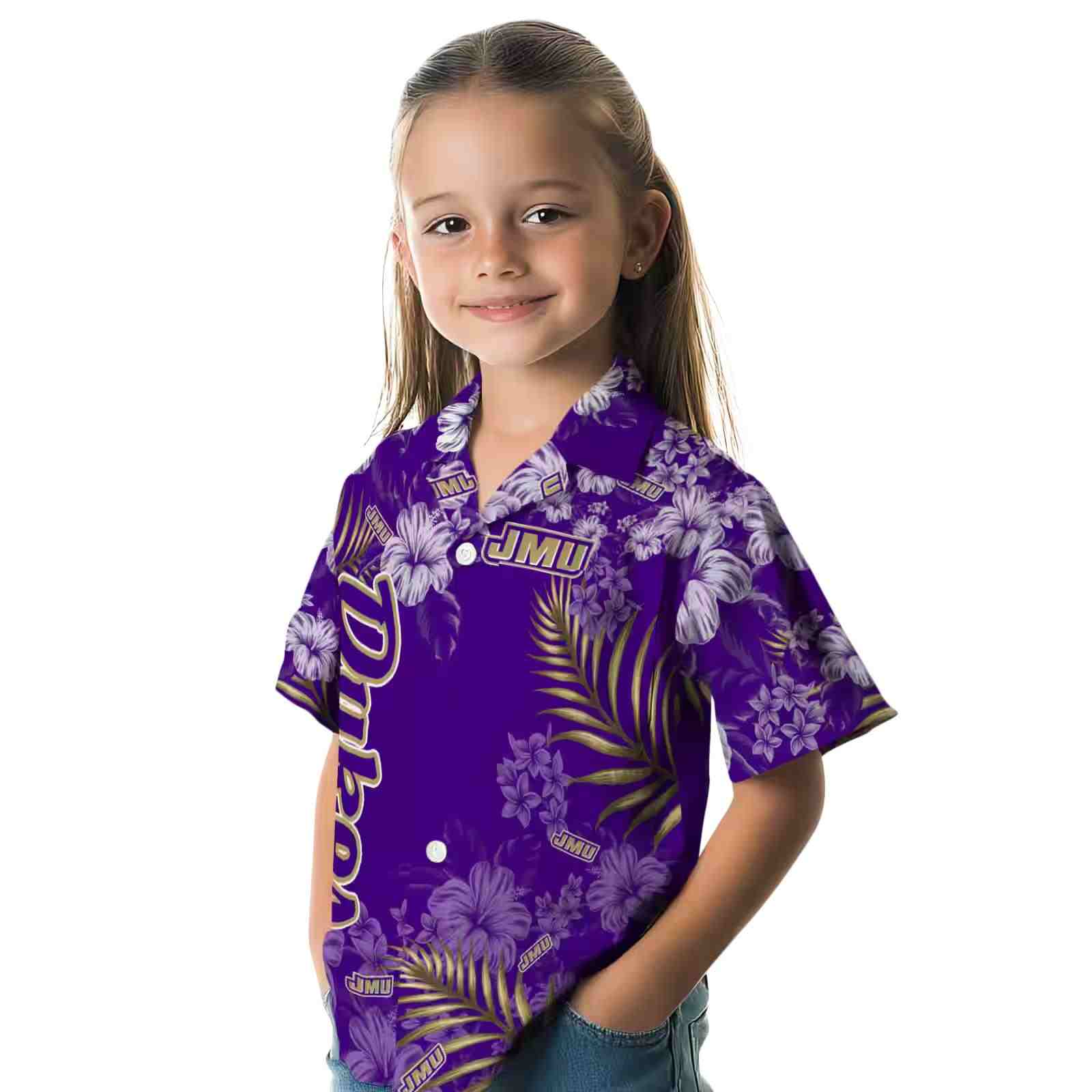 james madison dukes hibiscus print purple hawaiian shirt premium grade