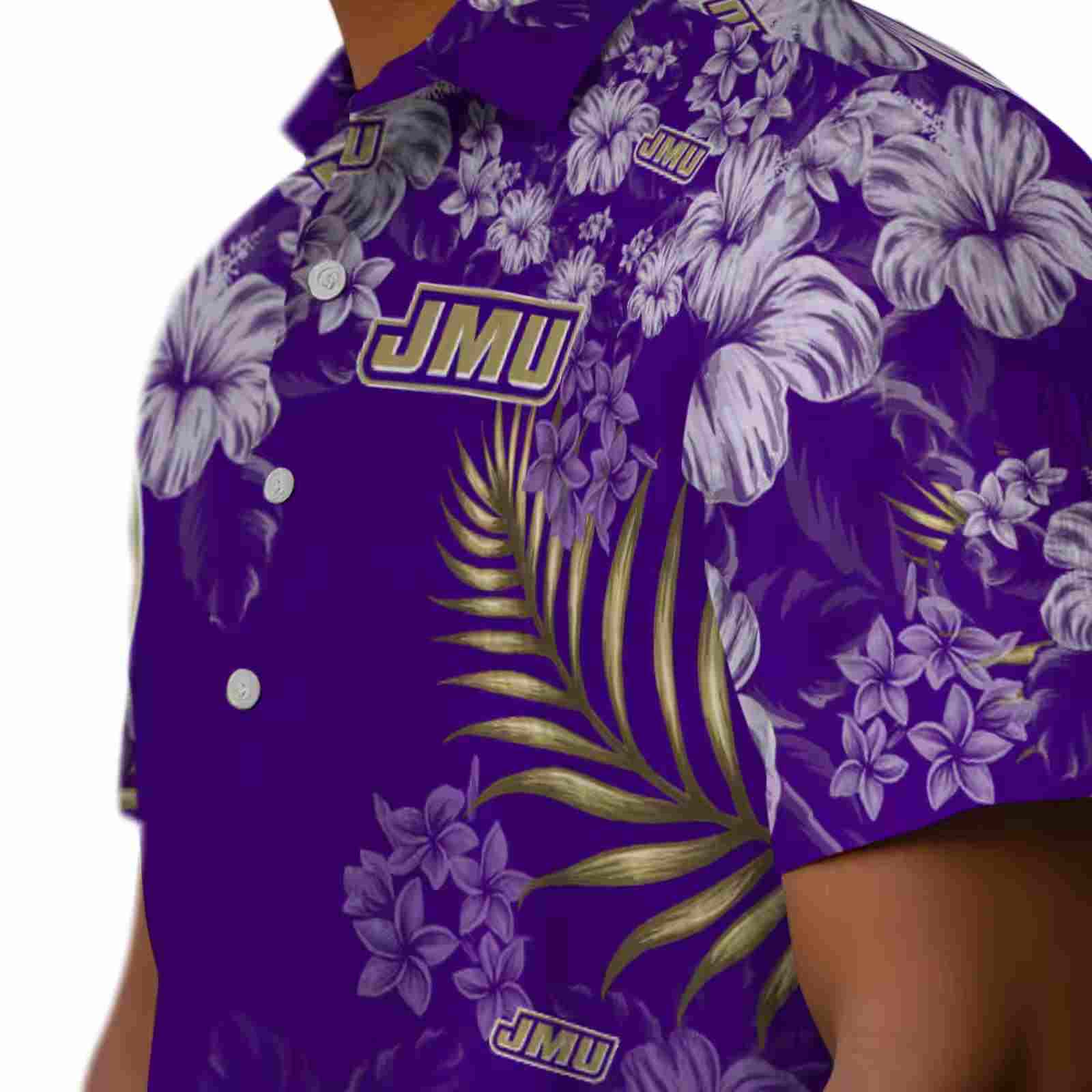 james madison dukes hibiscus print purple hawaiian shirt trendy