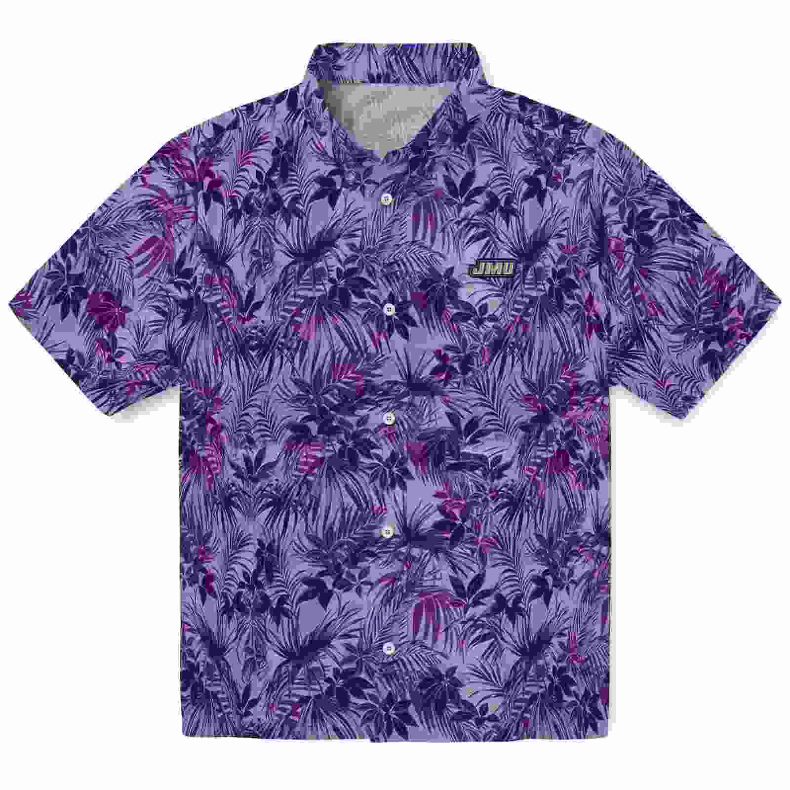 James Madison Dukes Leafy Pattern Purple Hawaiian Shirt