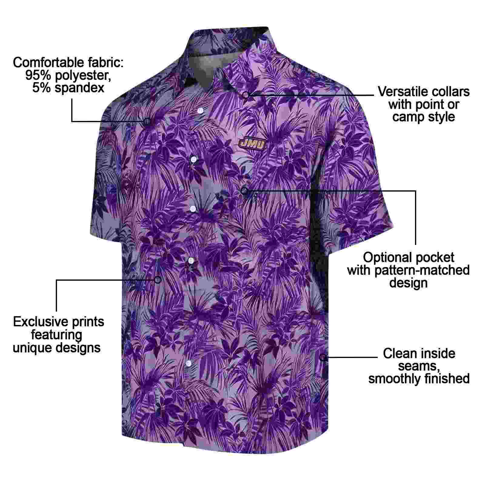 james madison dukes leafy pattern purple hawaiian shirt new arrival