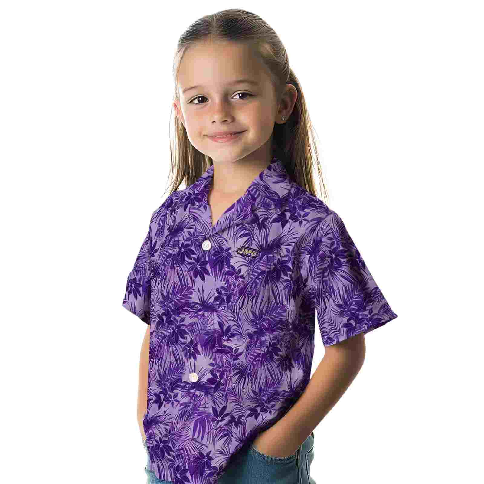 james madison dukes leafy pattern purple hawaiian shirt premium grade