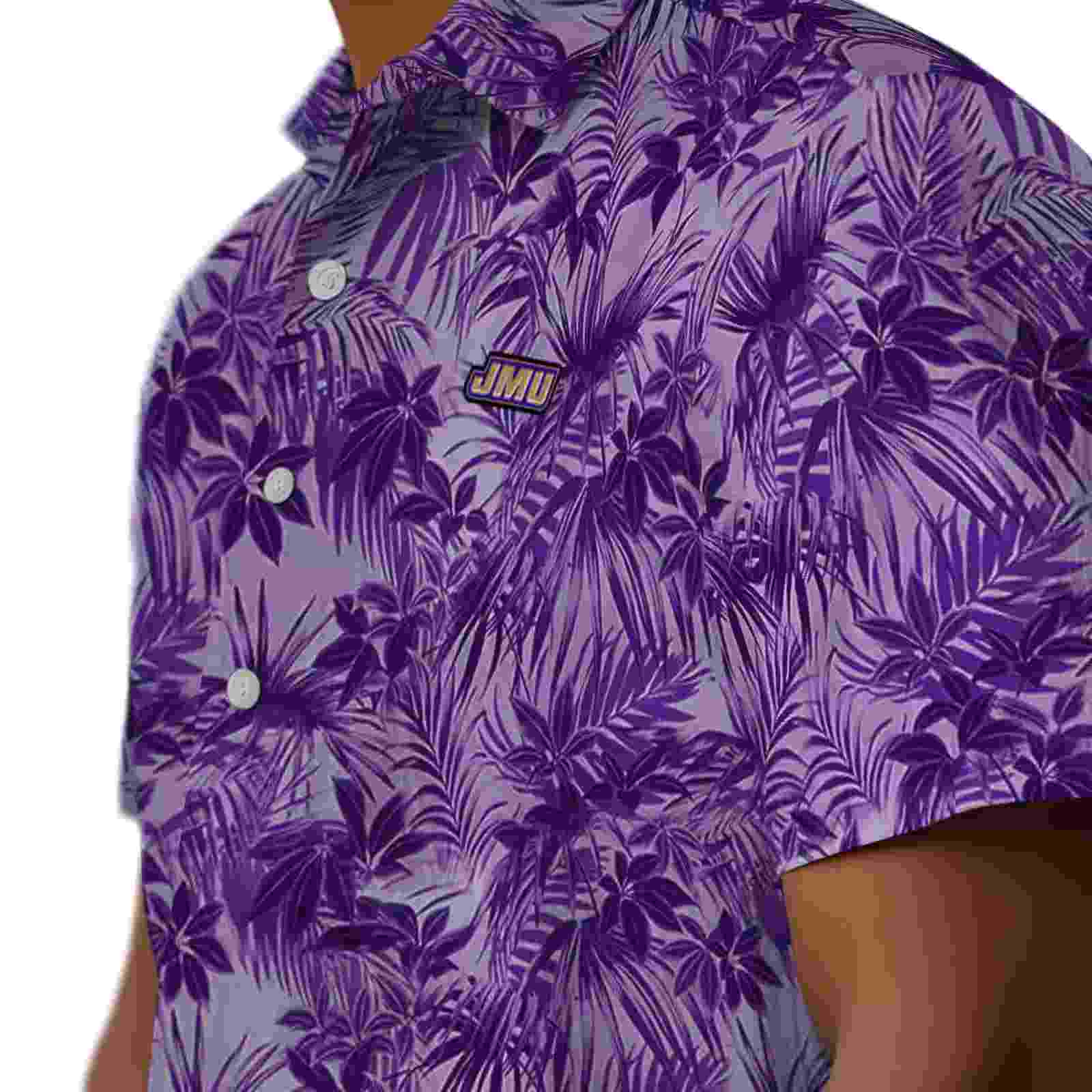 james madison dukes leafy pattern purple hawaiian shirt trendy