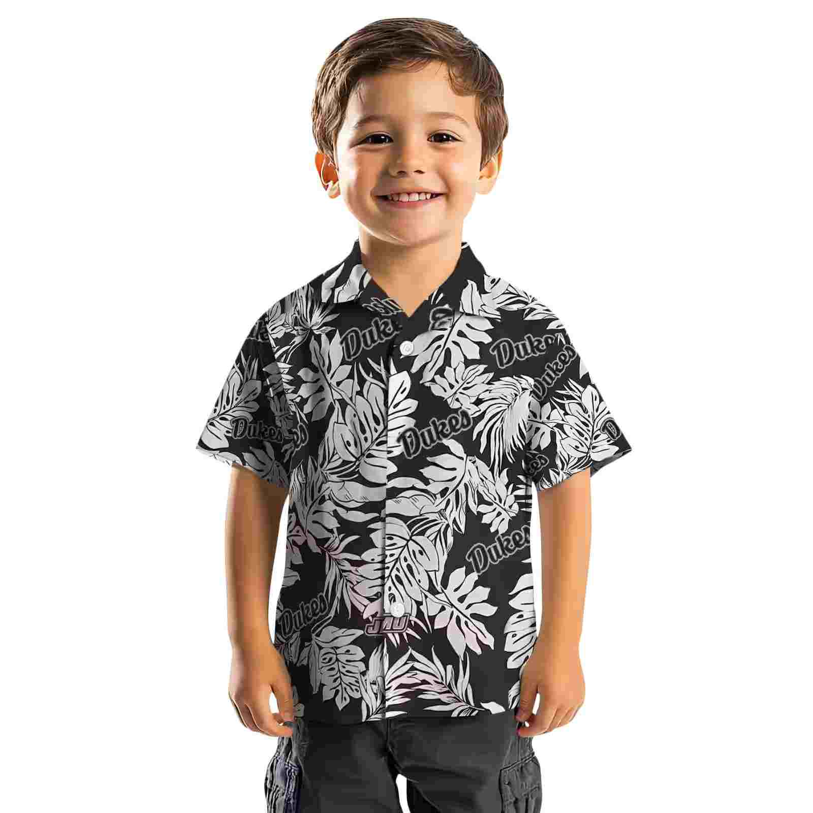 james madison dukes monstera leaf pattern black hawaiian shirt top rated