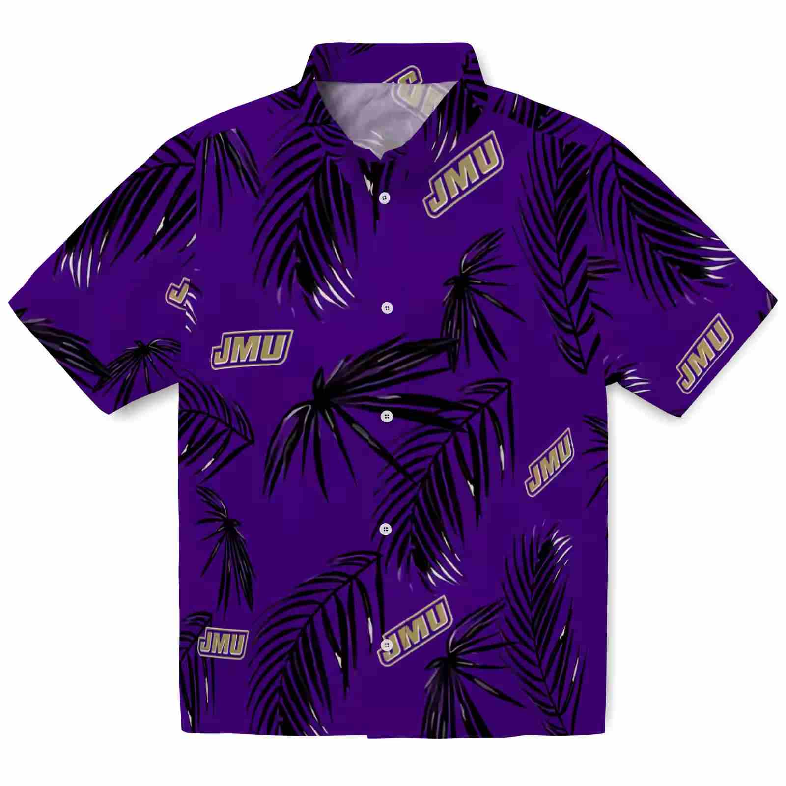 James Madison Dukes Palm Leaf Purple Hawaiian Shirt