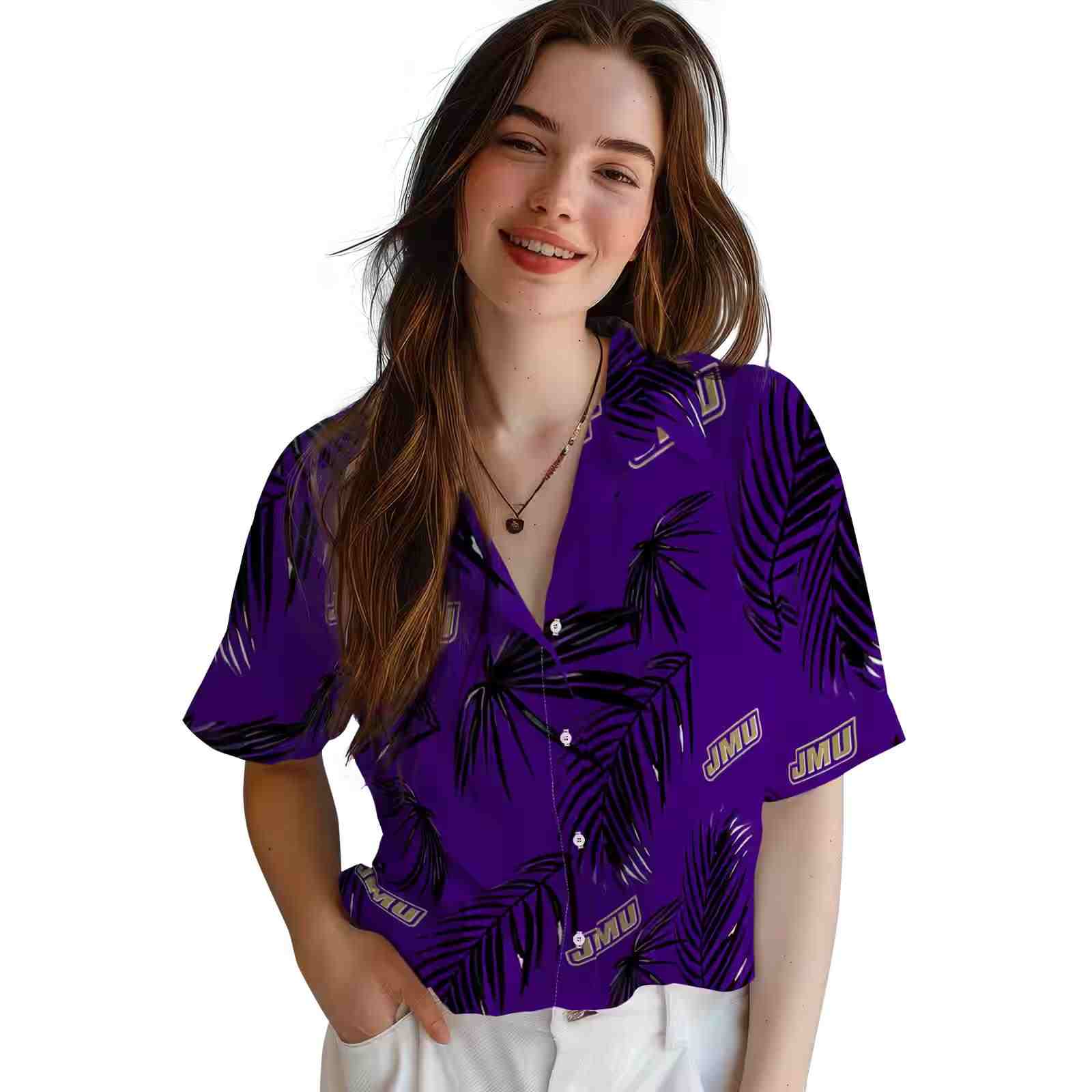 james madison dukes palm leaf purple hawaiian shirt latest model