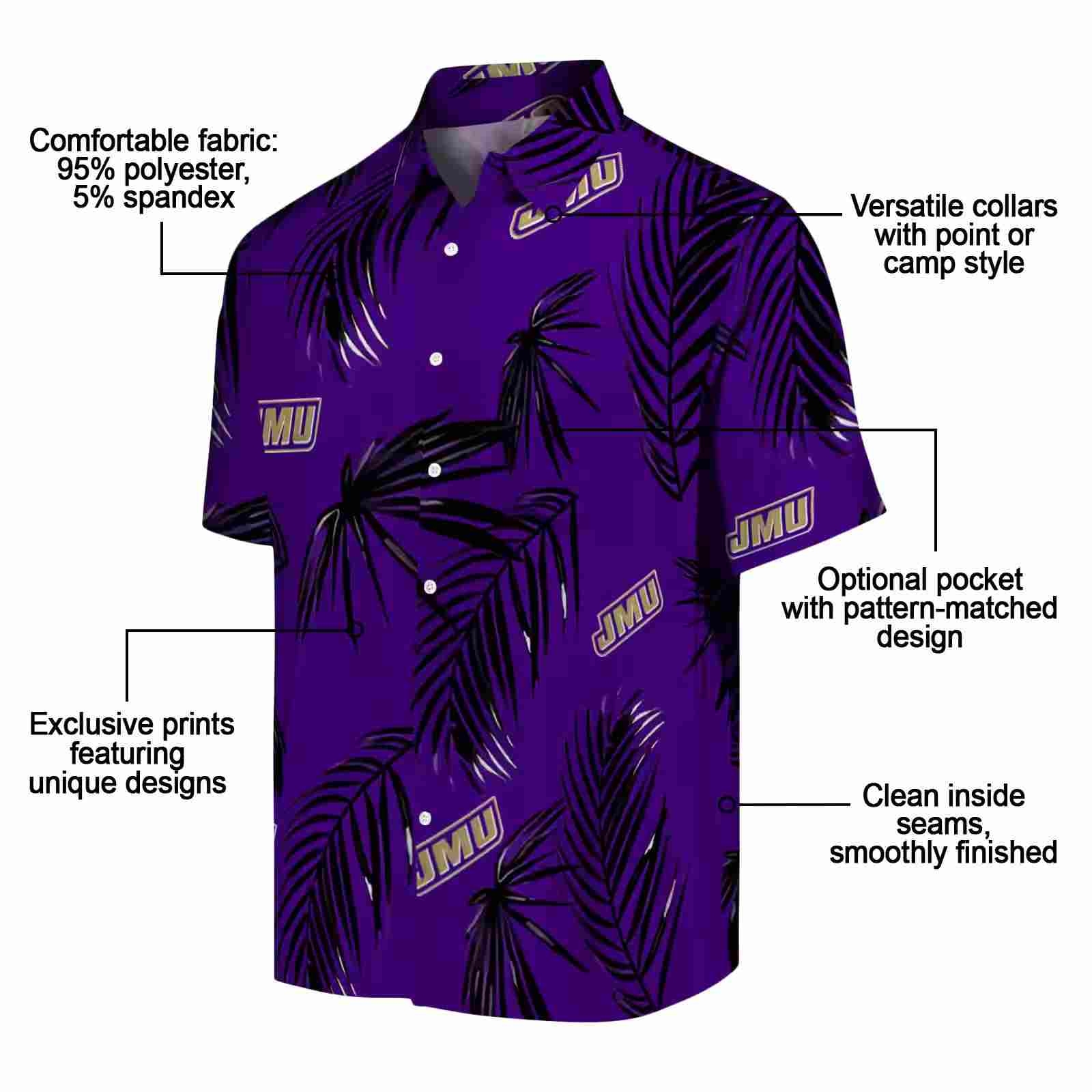 james madison dukes palm leaf purple hawaiian shirt new arrival