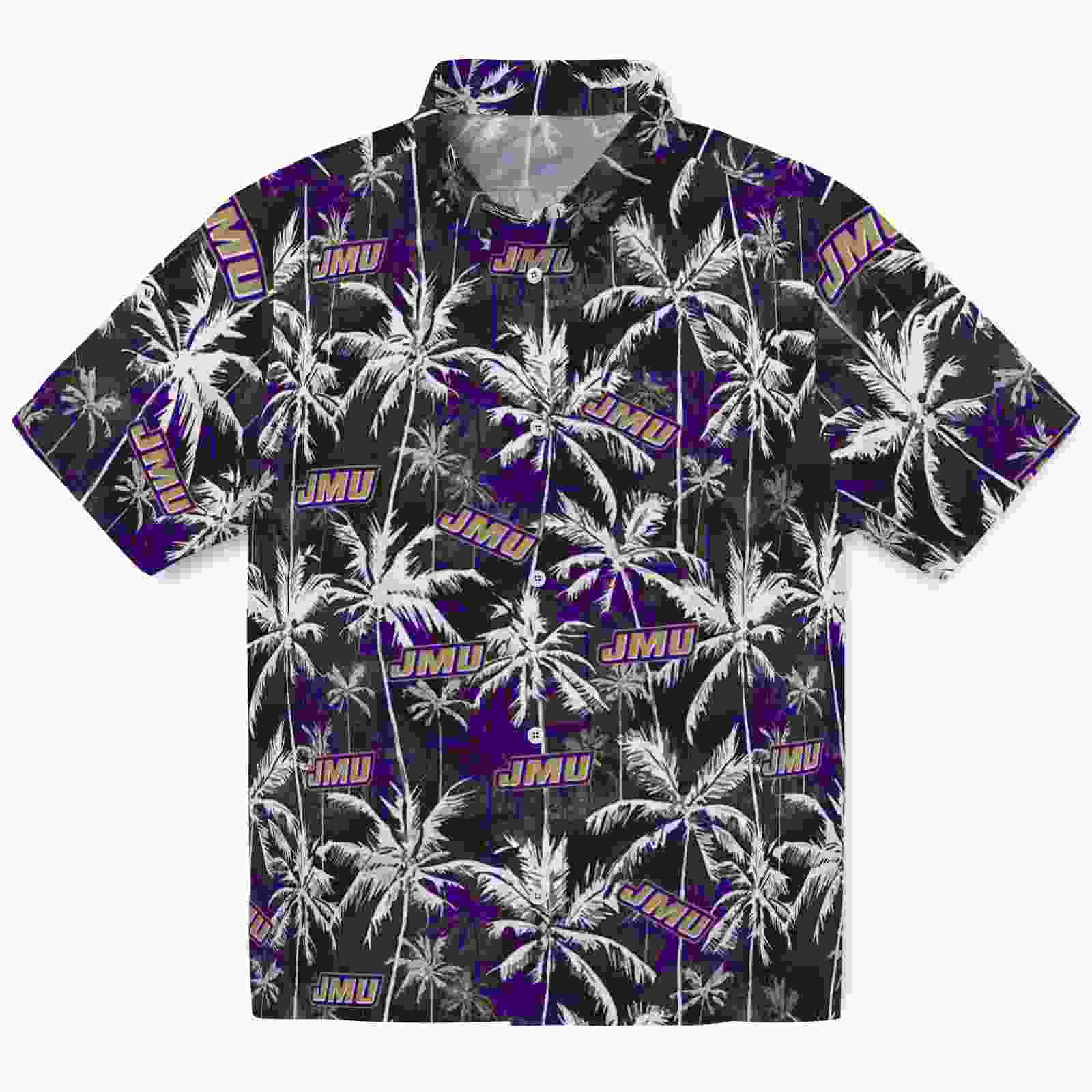 James Madison Dukes Palm Pattern Purple Black Hawaiian Shirt