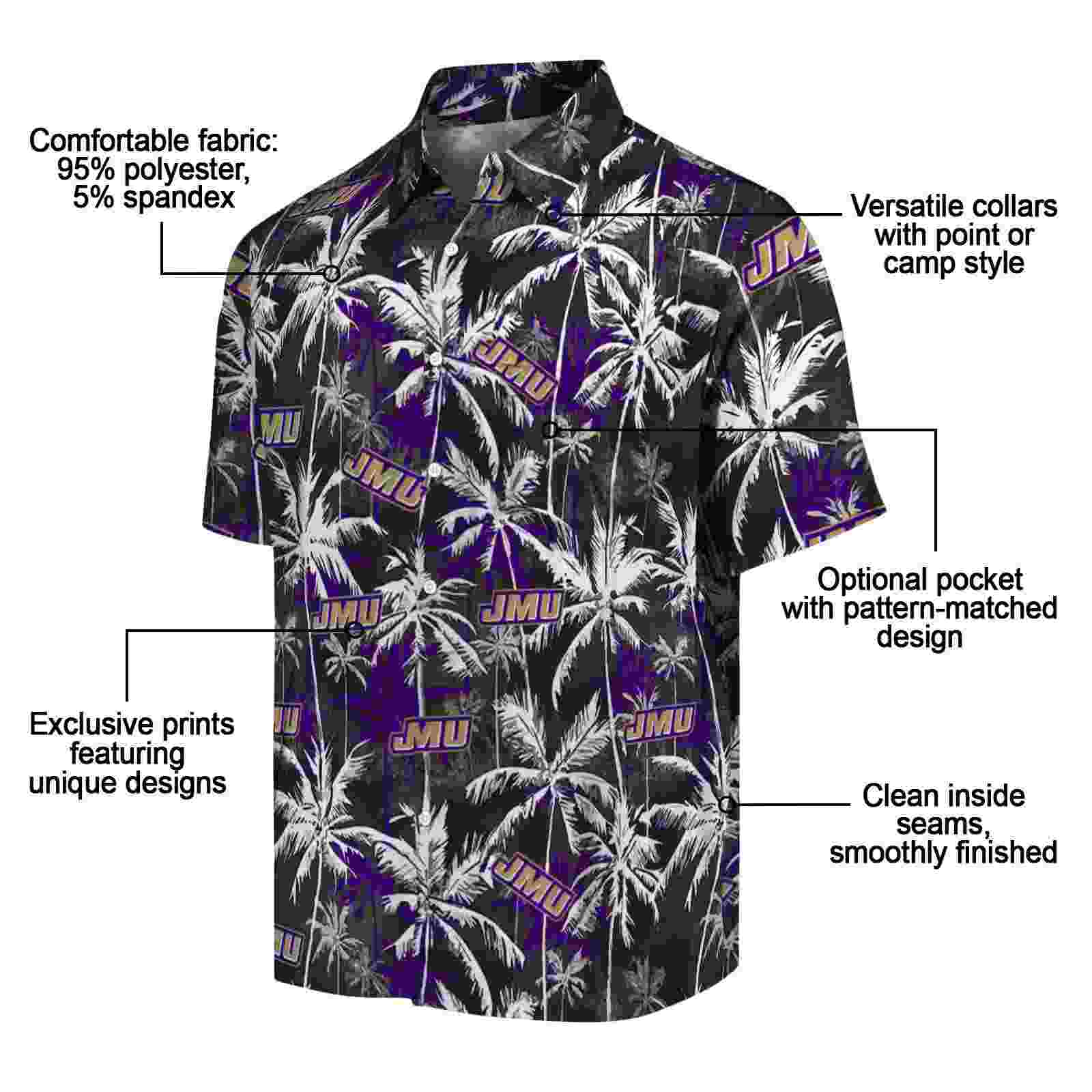 james madison dukes palm pattern purple black hawaiian shirt new arrival