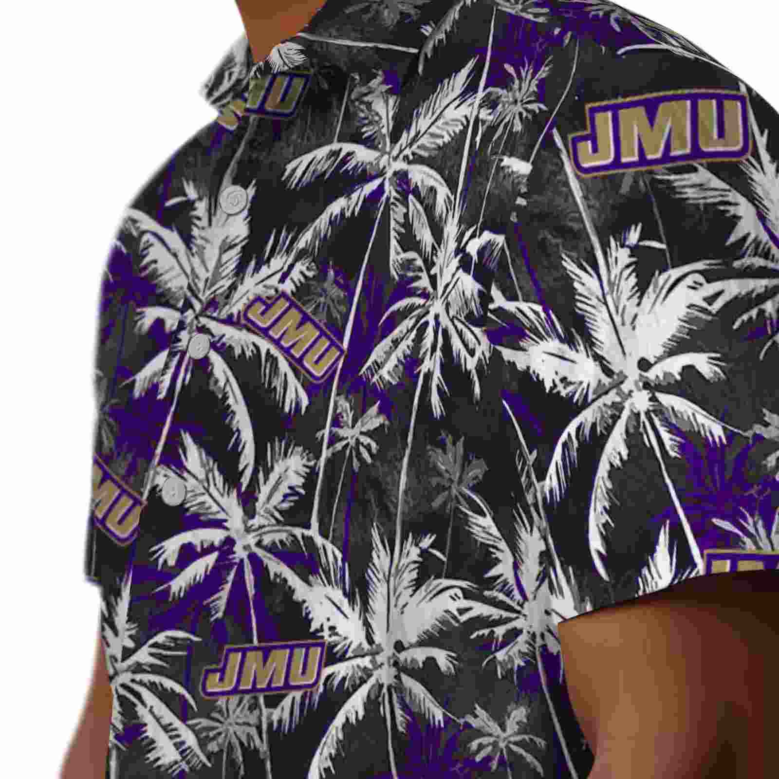 james madison dukes palm pattern purple black hawaiian shirt trendy