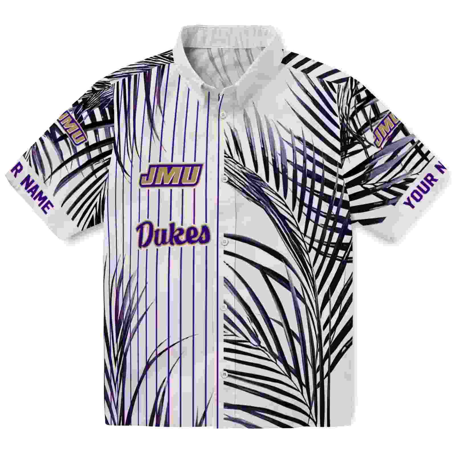 James Madison Dukes Palm Stripes Purple Black White Hawaiian Shirt