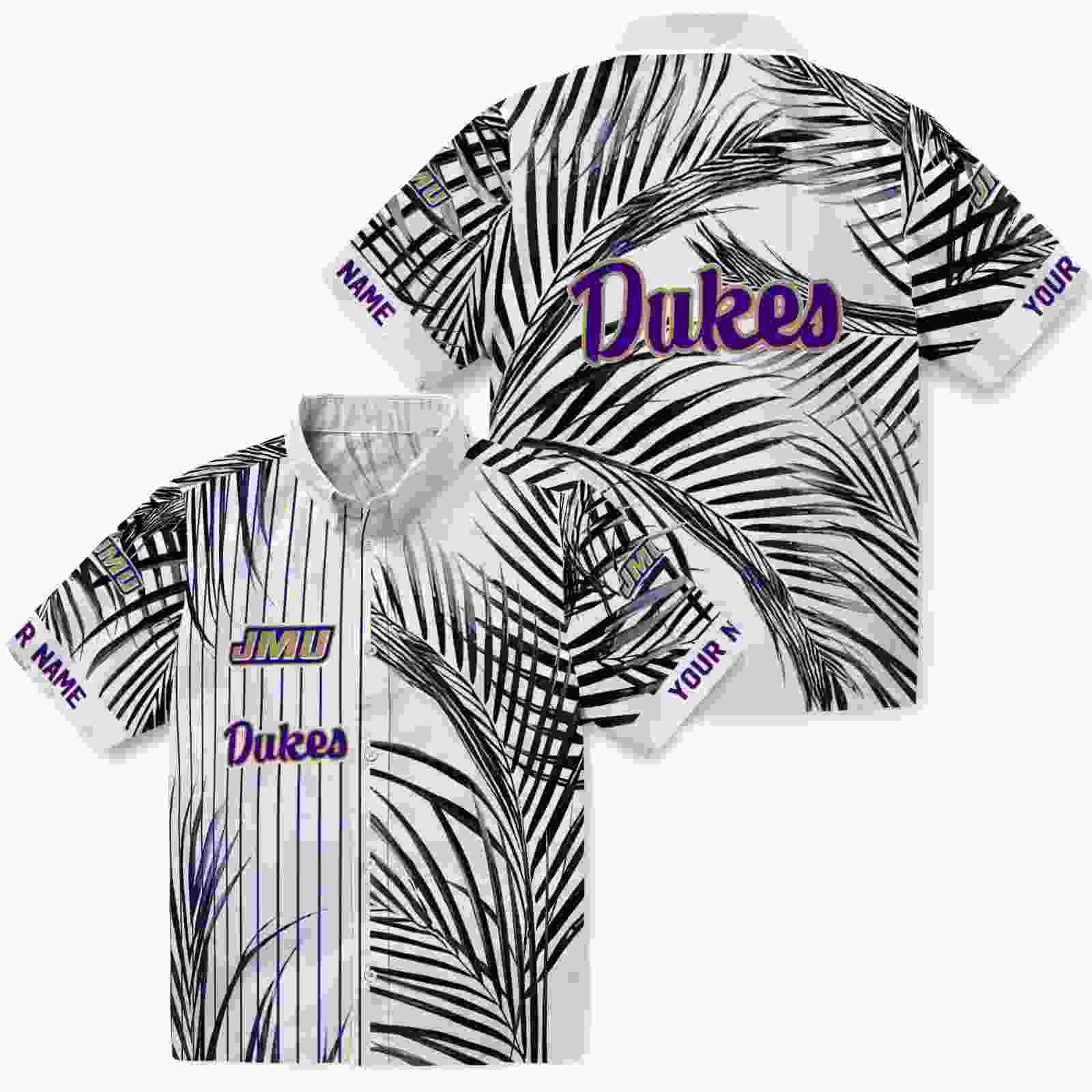 james madison dukes palm stripes purple black white hawaiian shirt high quality