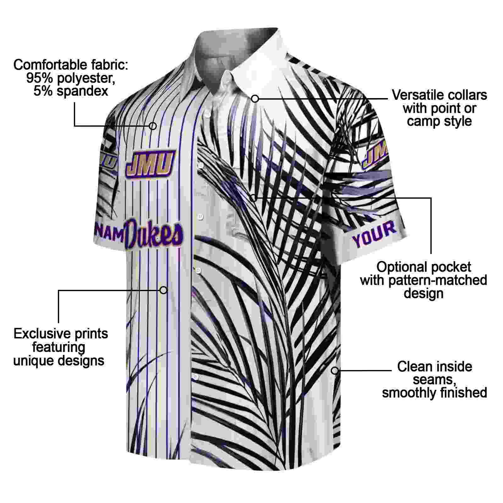 james madison dukes palm stripes purple black white hawaiian shirt new arrival