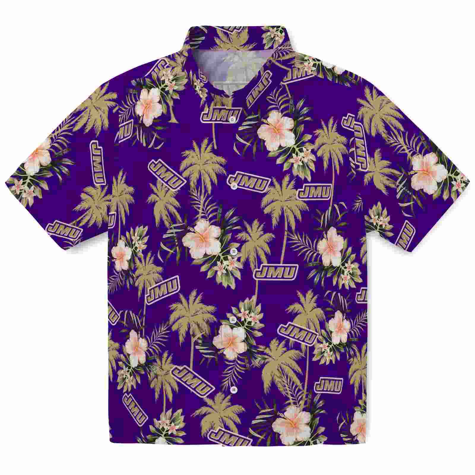 James Madison Dukes Palm Tree Flower Purple Hawaiian Shirt