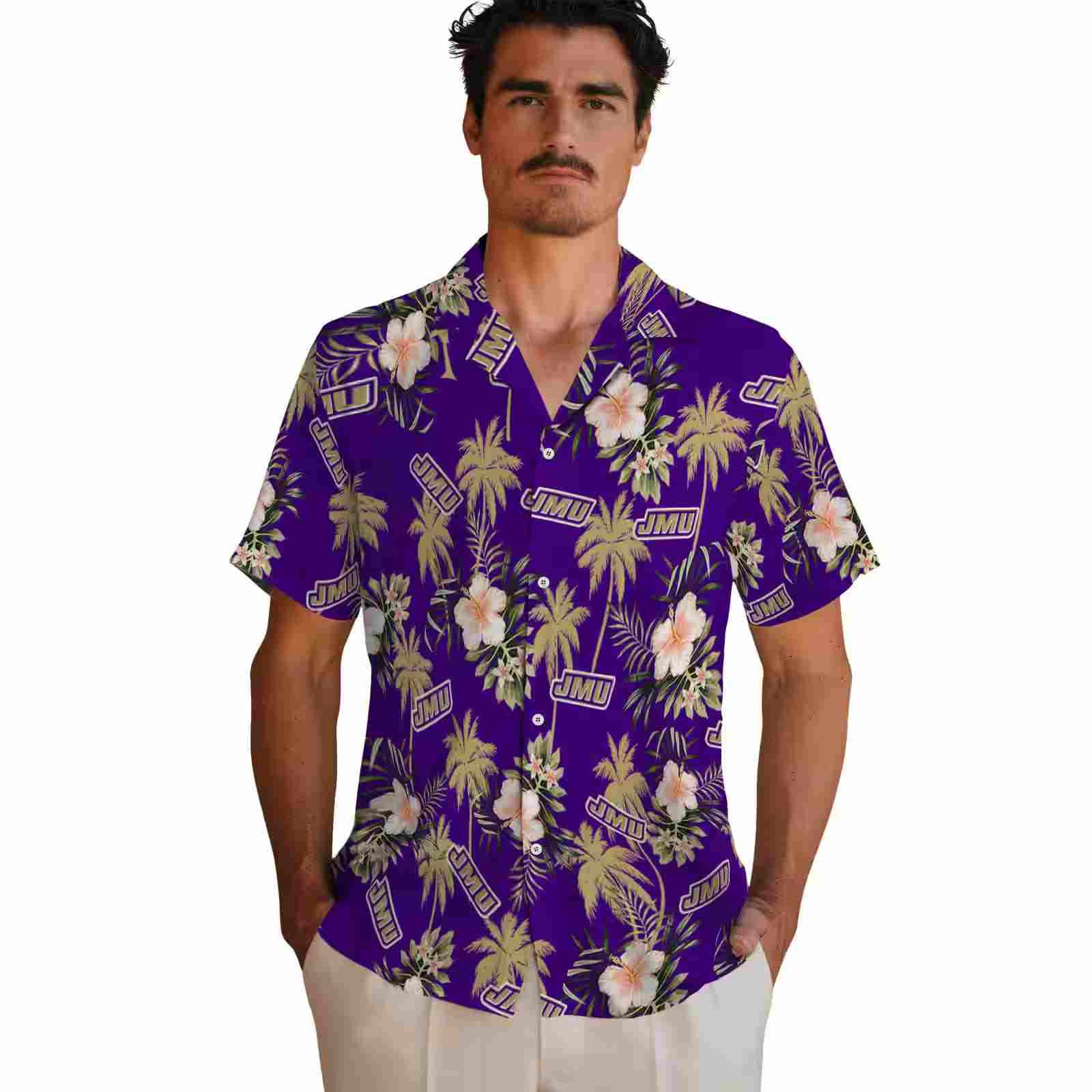 james madison dukes palm tree flower purple hawaiian shirt fashion forward