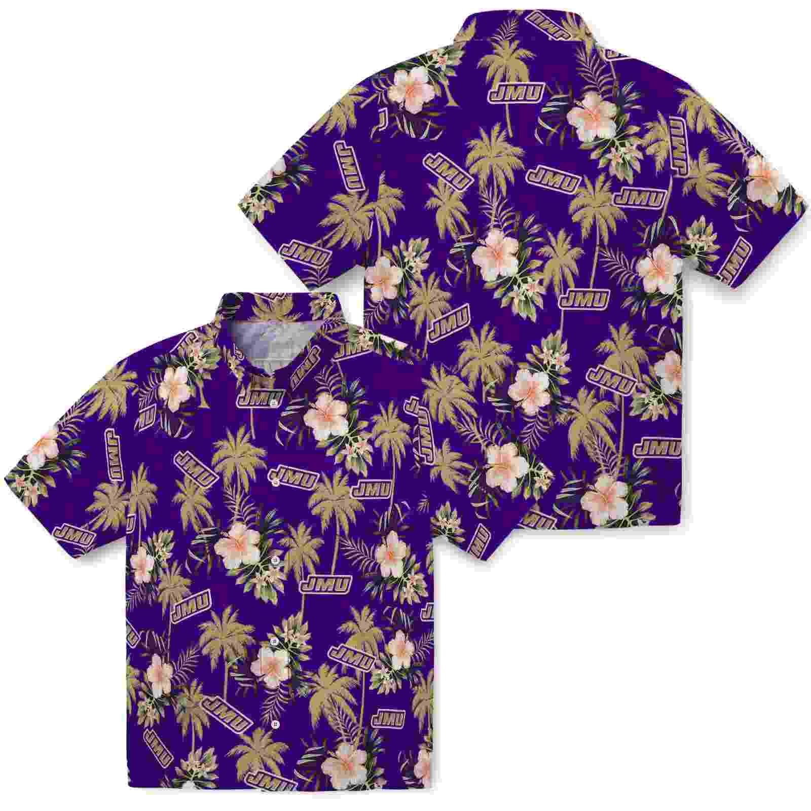 james madison dukes palm tree flower purple hawaiian shirt high quality