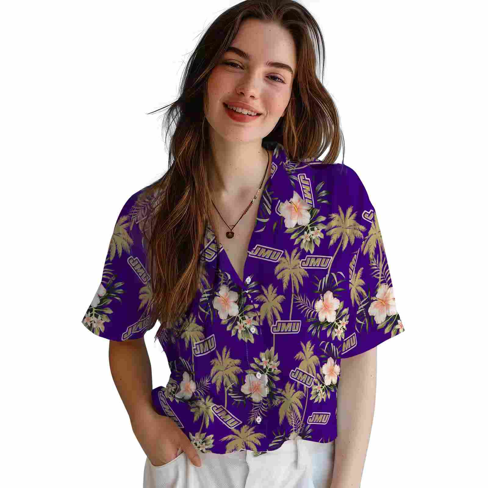 james madison dukes palm tree flower purple hawaiian shirt latest model