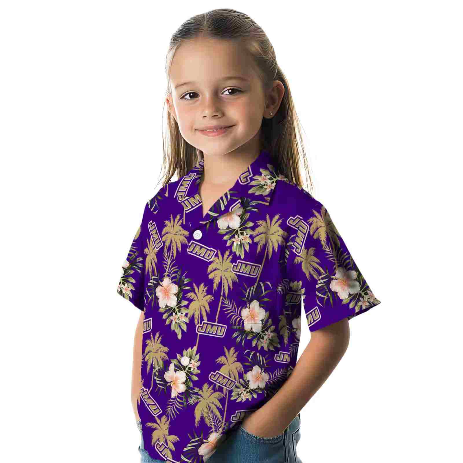 james madison dukes palm tree flower purple hawaiian shirt premium grade