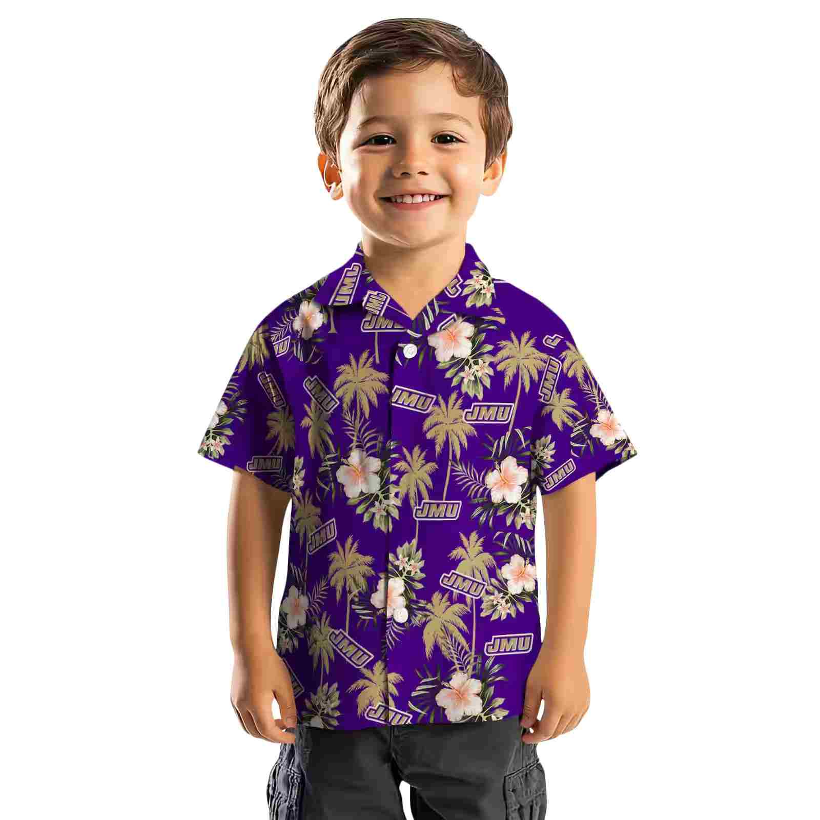 james madison dukes palm tree flower purple hawaiian shirt top rated