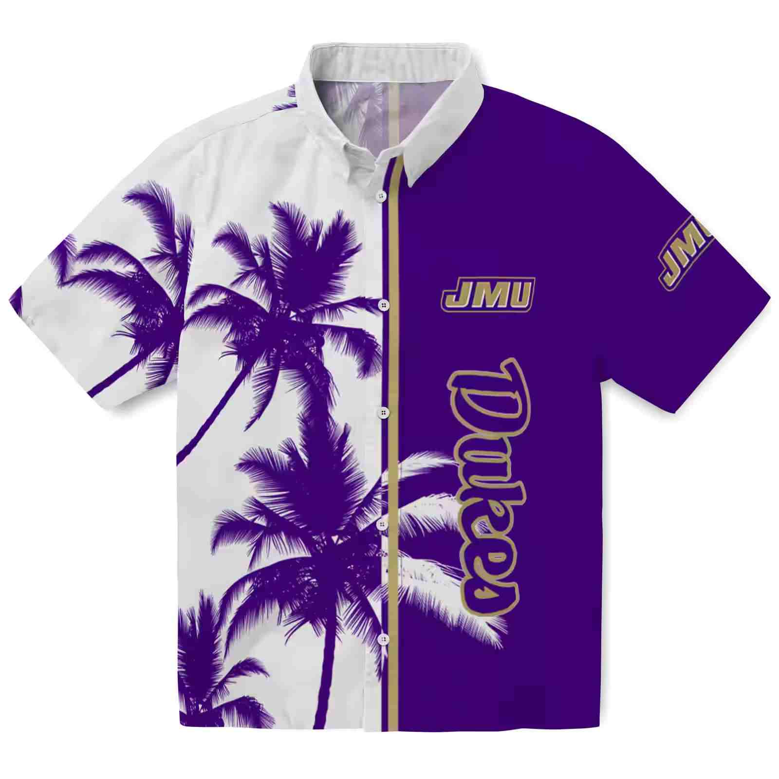 James Madison Dukes Palm Trees Purple White Hawaiian Shirt