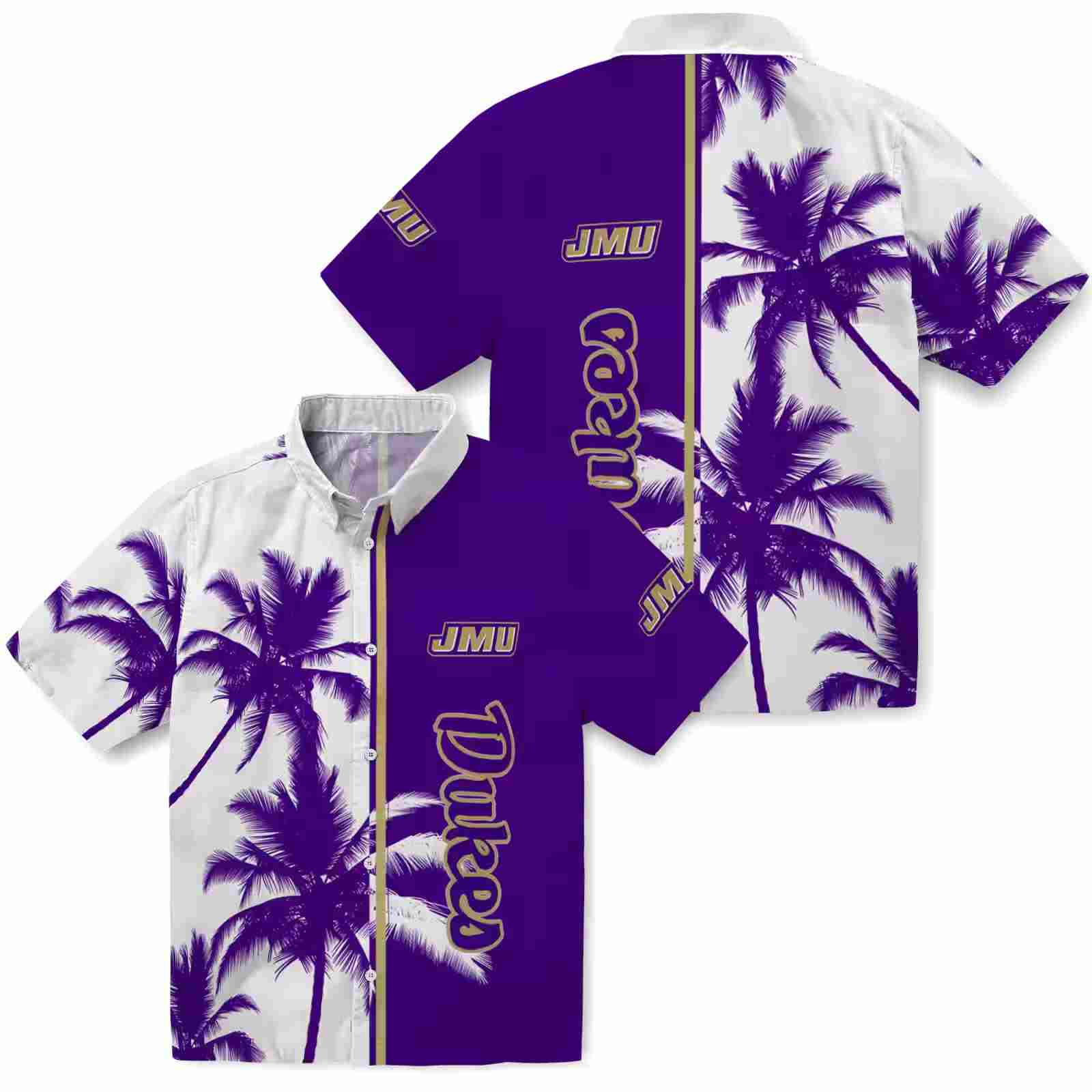 james madison dukes palm trees purple white hawaiian shirt high quality